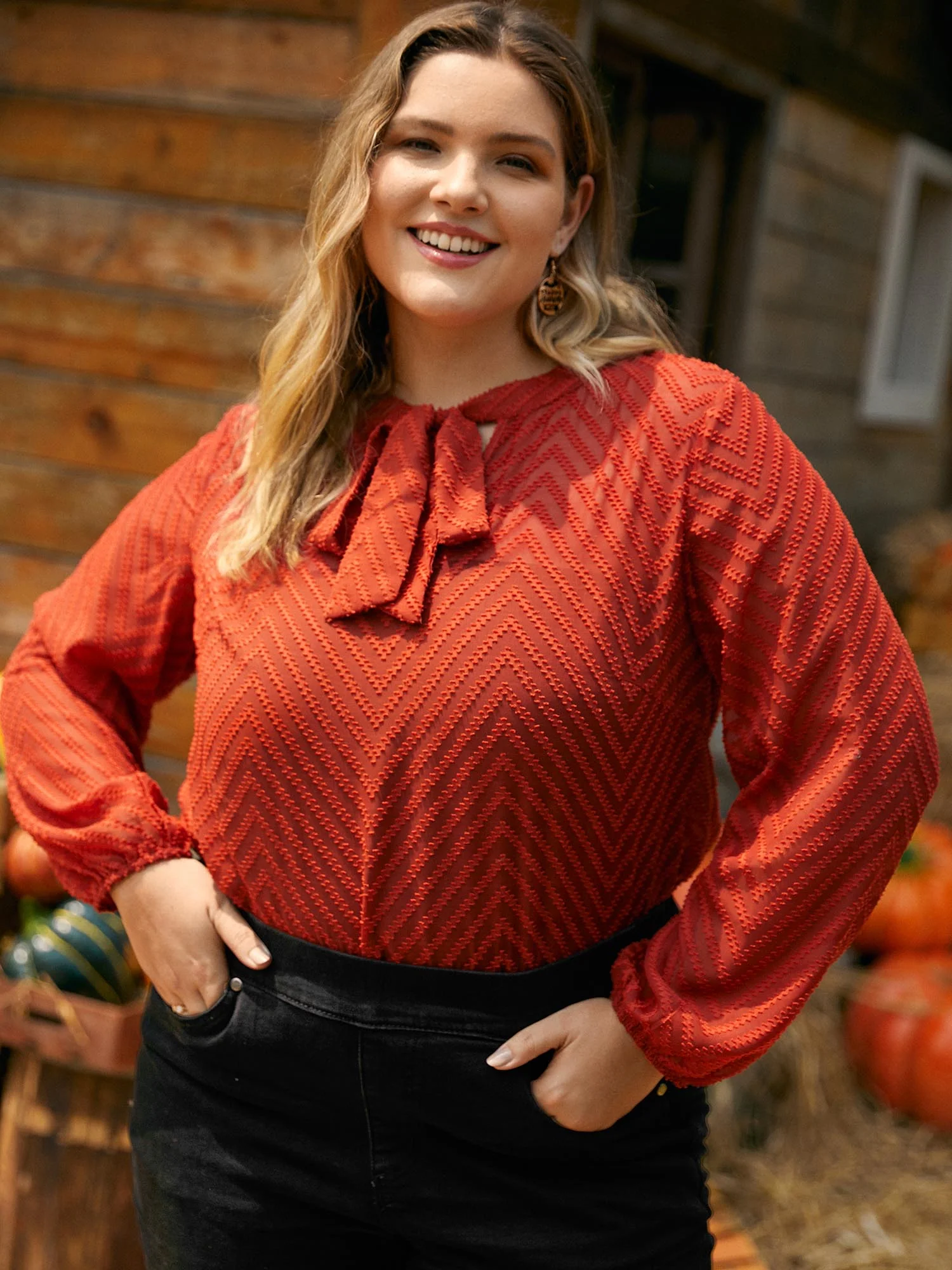Wicked Neck Ribbon Lantern Sleeve Blouse - Image 6