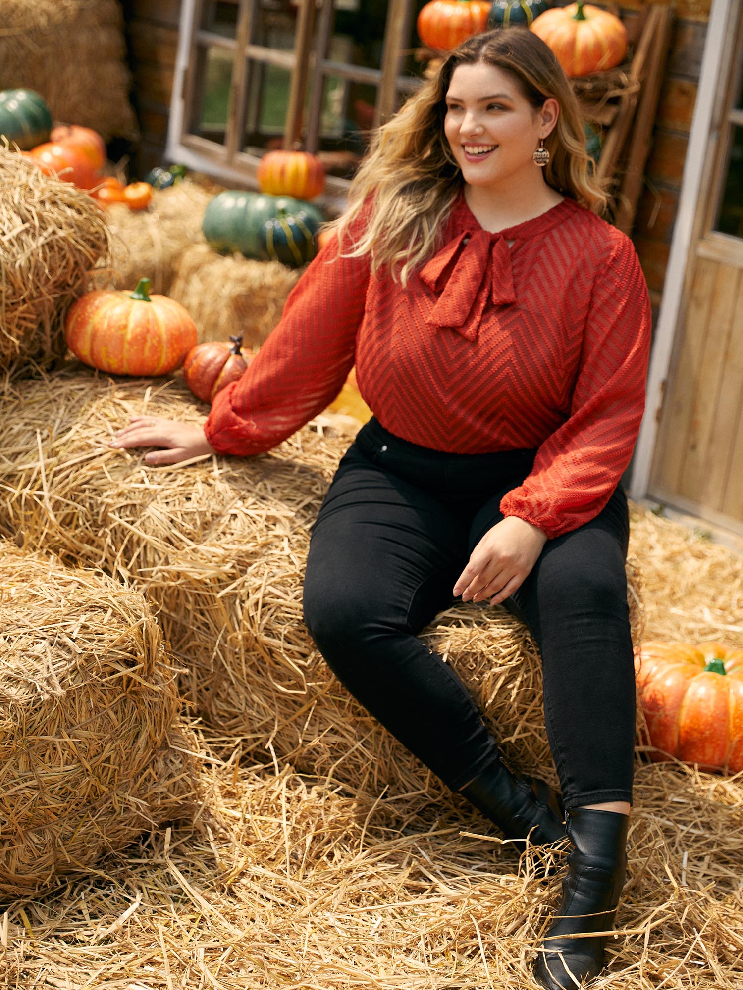 Wicked Neck Ribbon Lantern Sleeve Blouse - Image 7