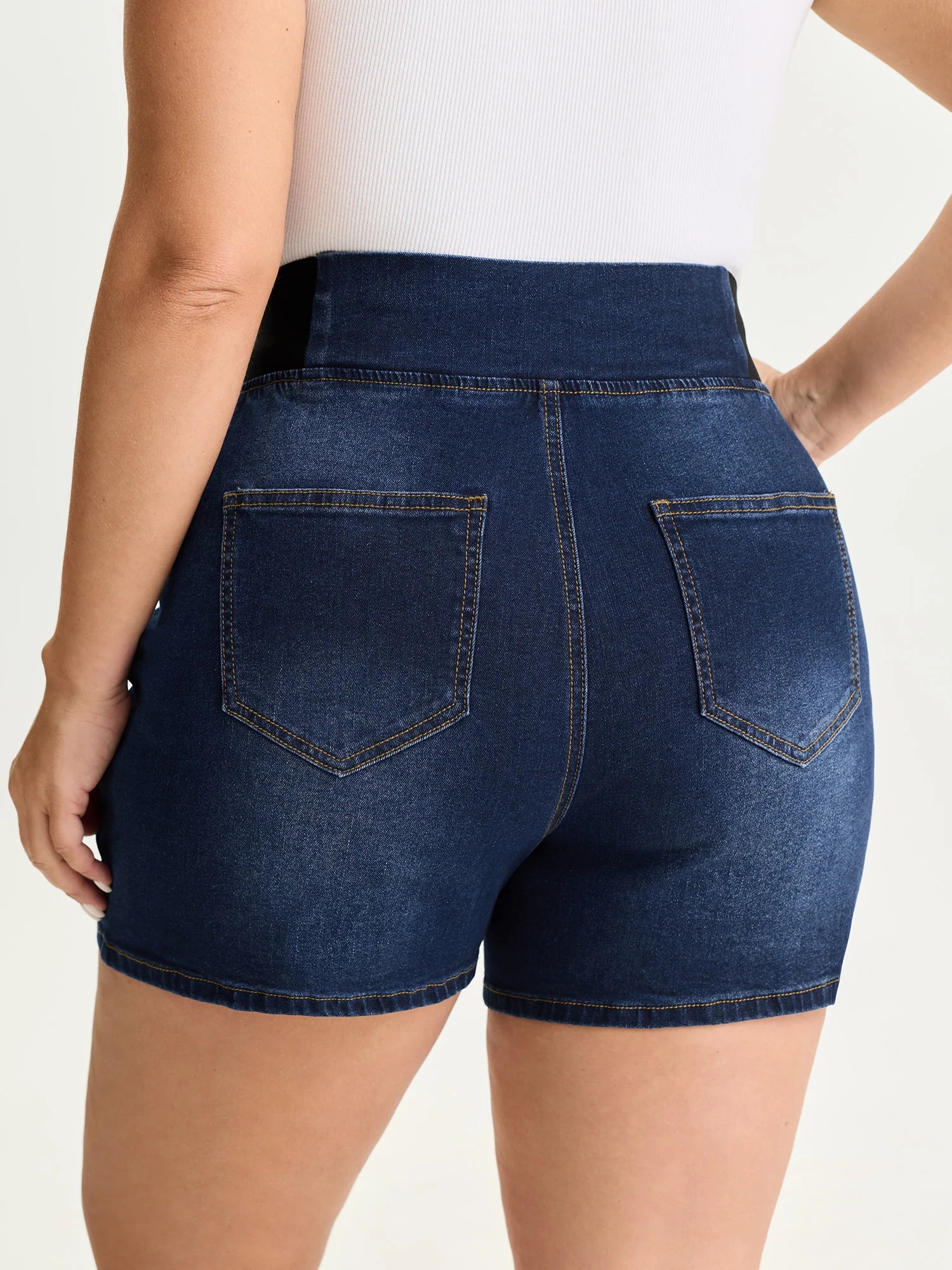 Wide Elastic Waistband Denim Shorts - Image 6