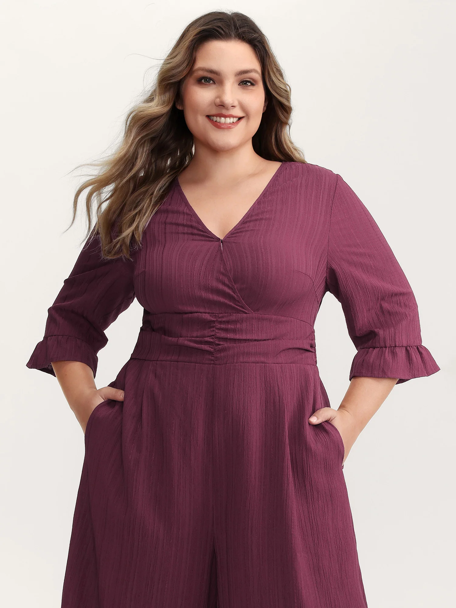 Wide Pleated Waist Backless Tie Jumpsuit - Image 3