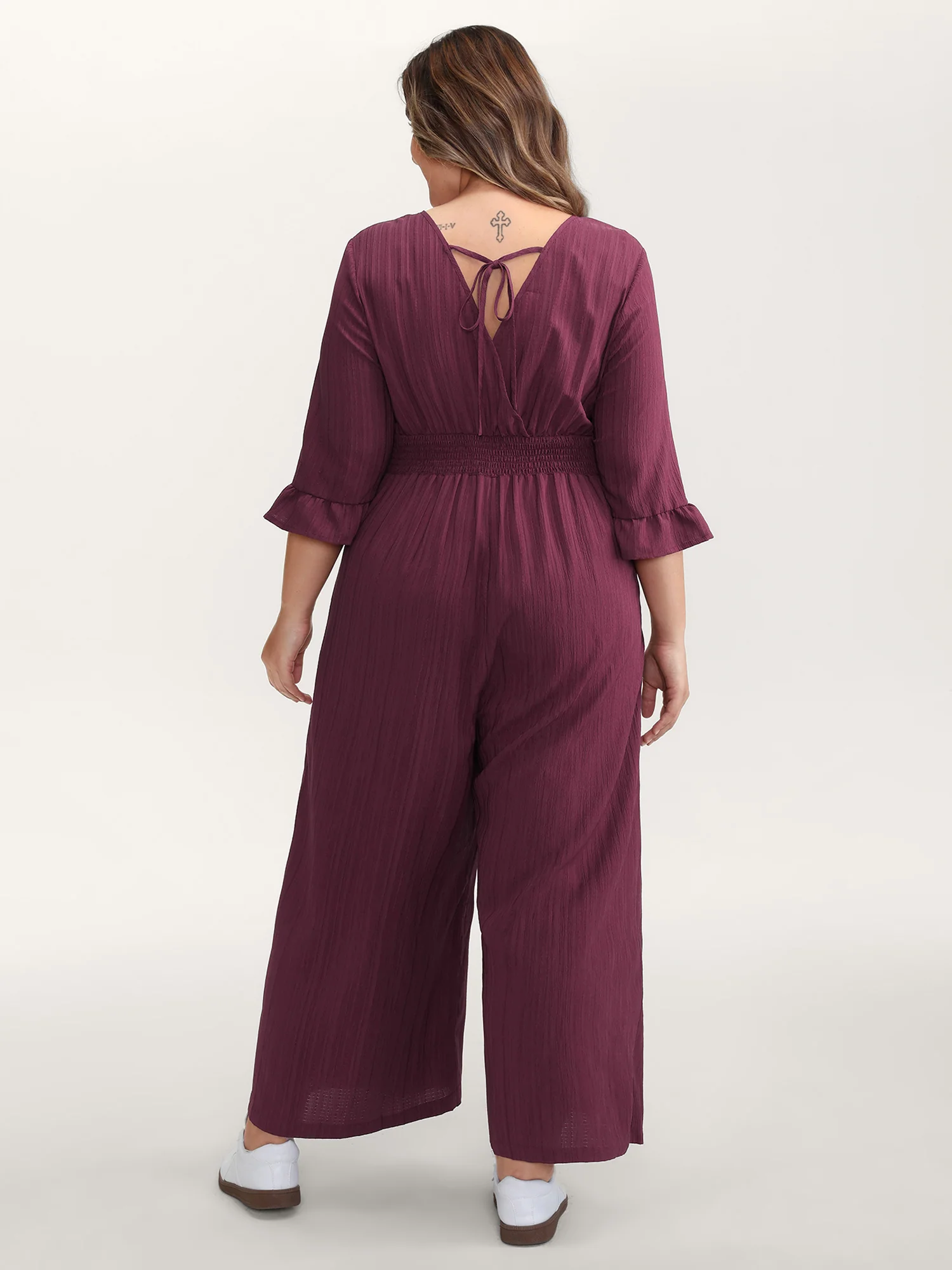 Wide Pleated Waist Backless Tie Jumpsuit - Image 4
