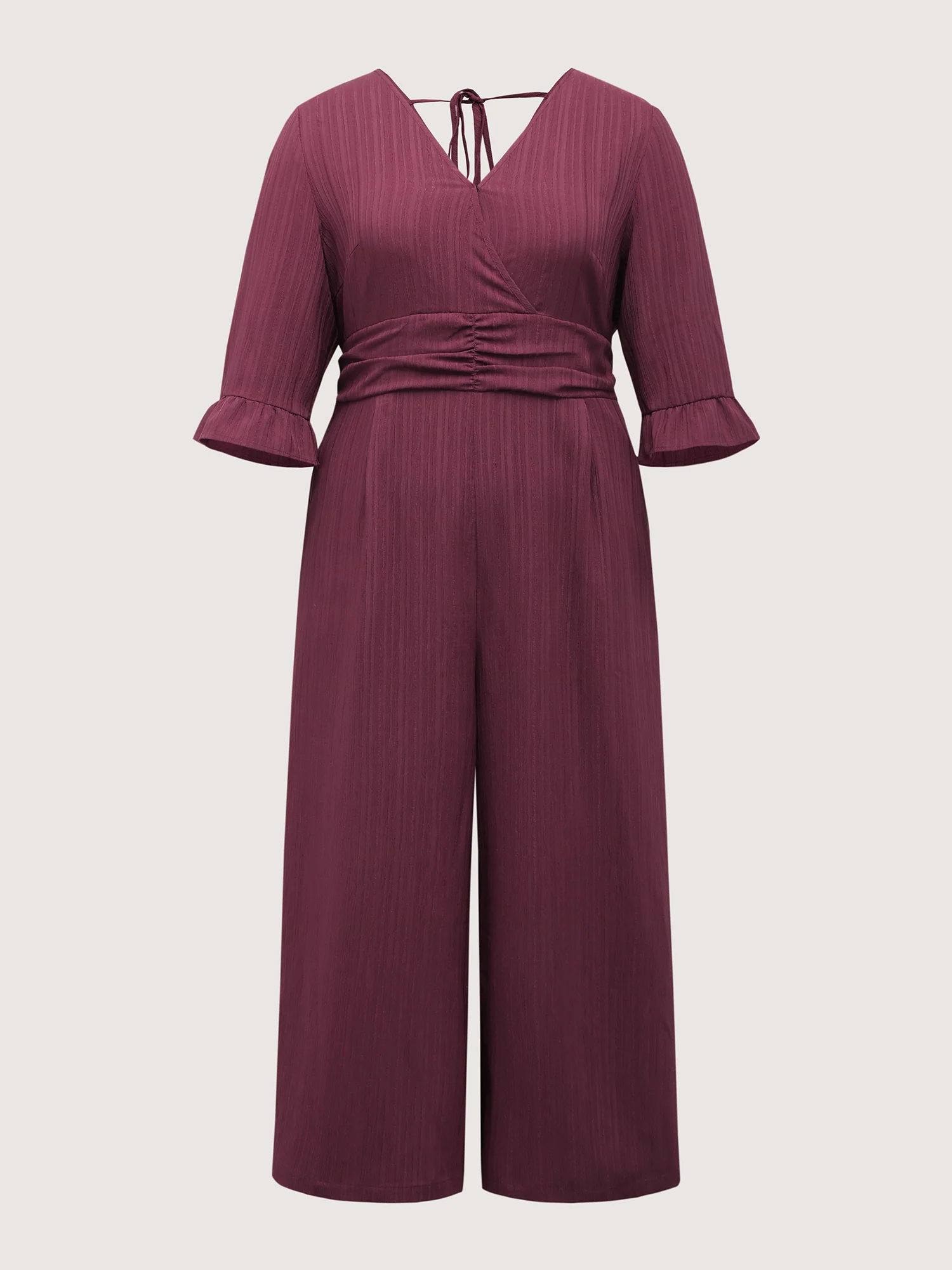 Wide Pleated Waist Backless Tie Jumpsuit - Image 8