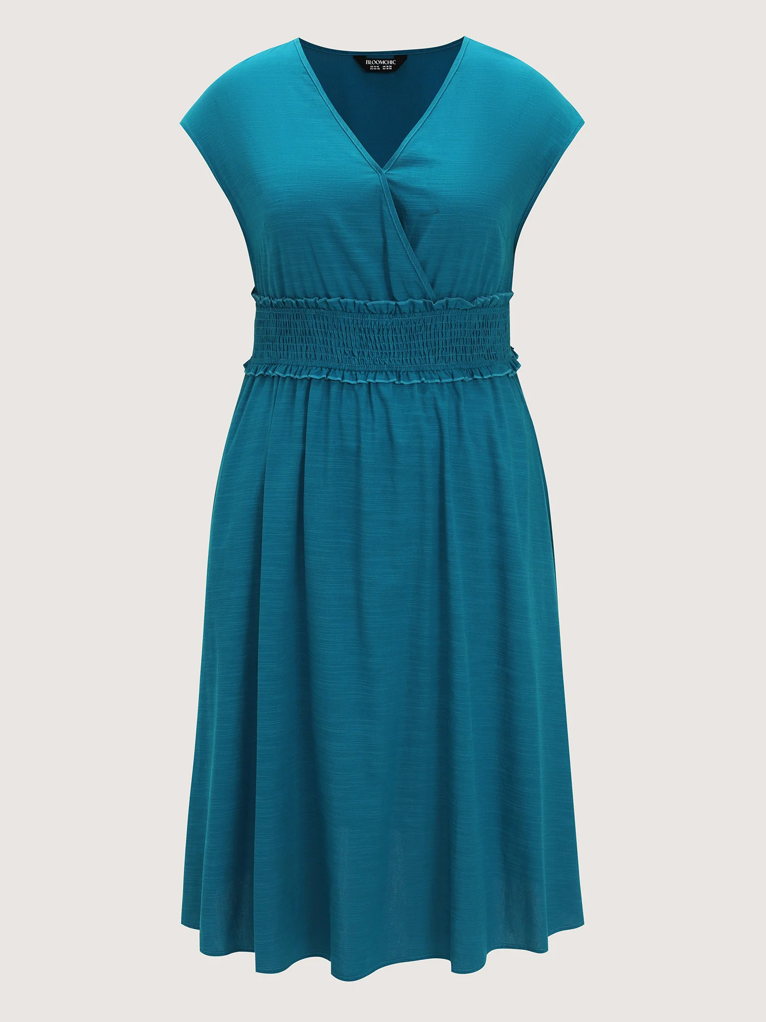 Wide Shirred Waist Surplice Neck Midi Dress - Image 7