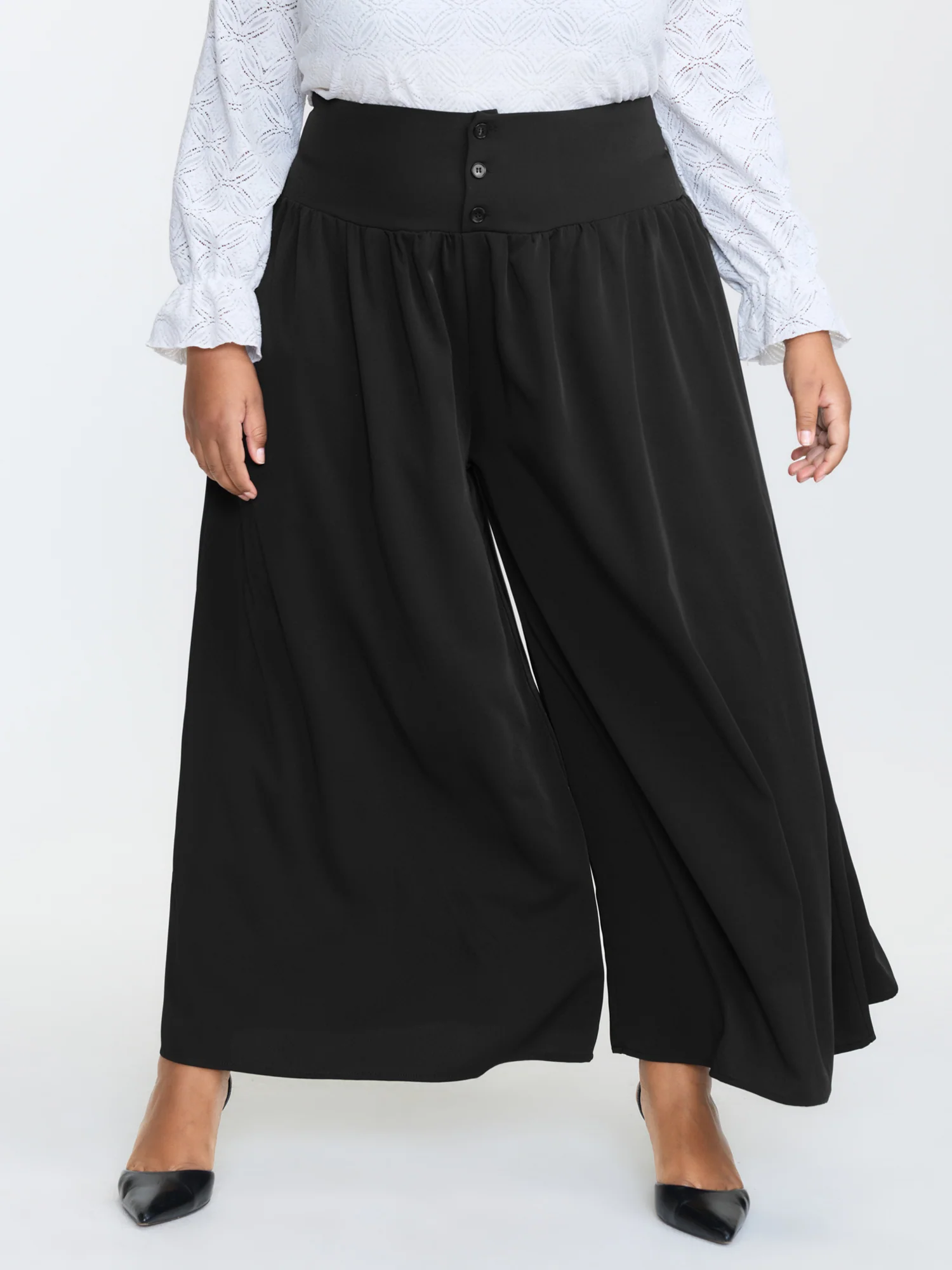 Wide Shirred Waistband Pockets Pants