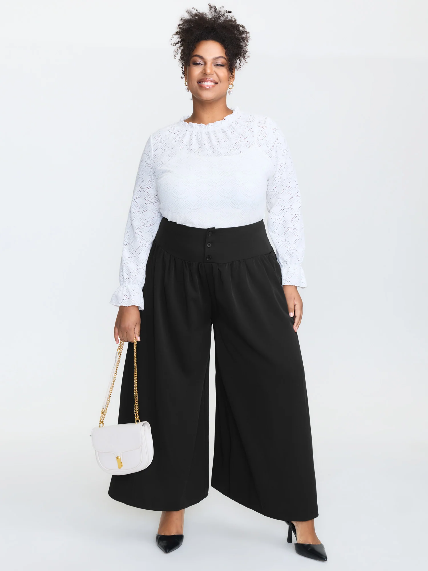 Wide Shirred Waistband Pockets Pants - Image 2