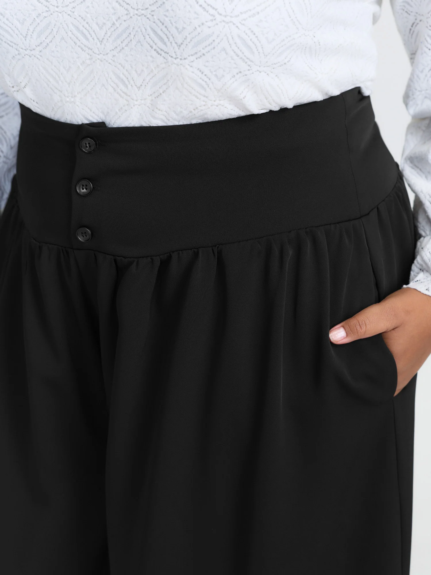 Wide Shirred Waistband Pockets Pants - Image 3