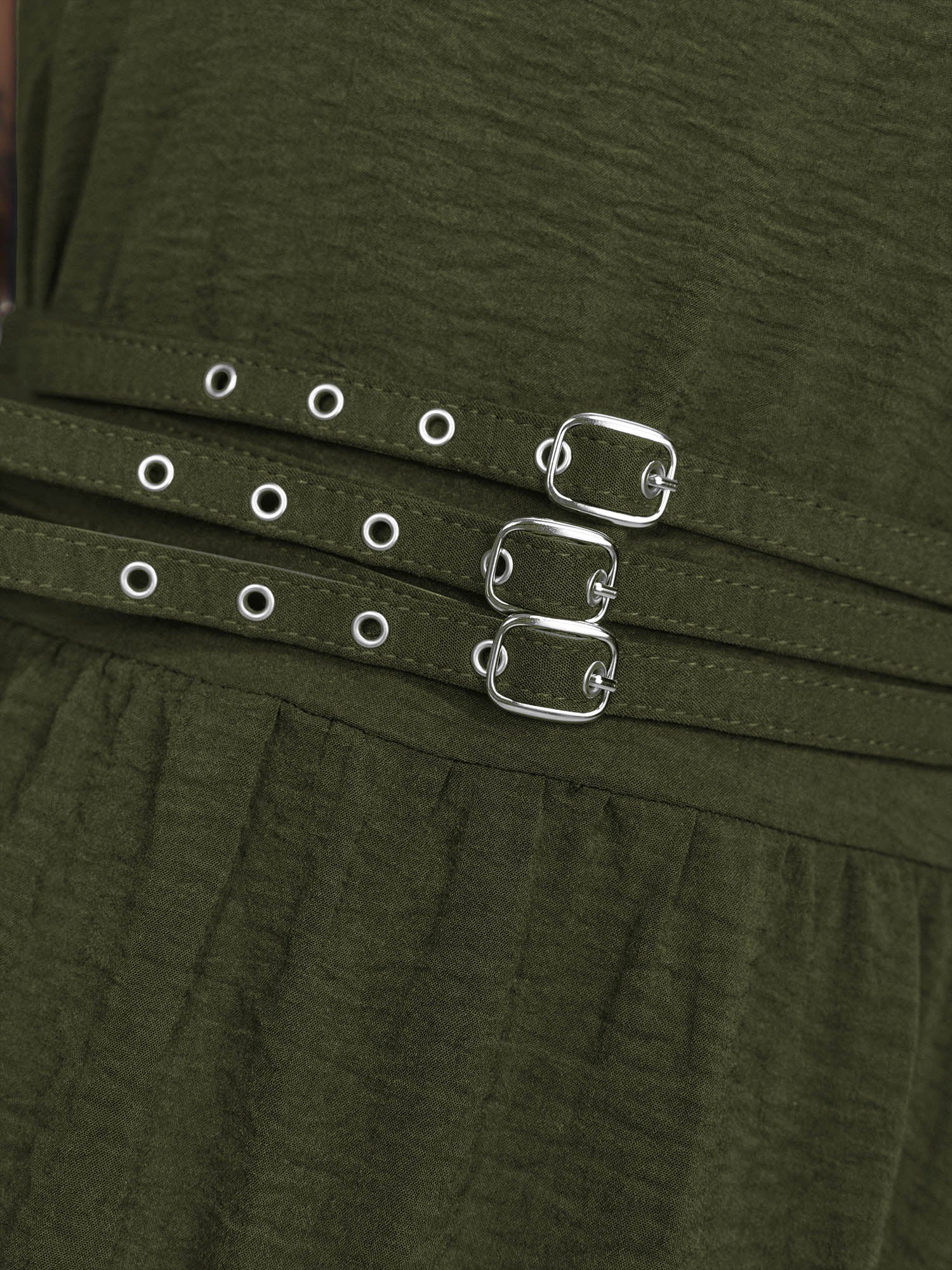 Wide Straps Belted Buckle Detail Midi Dress - Image 14