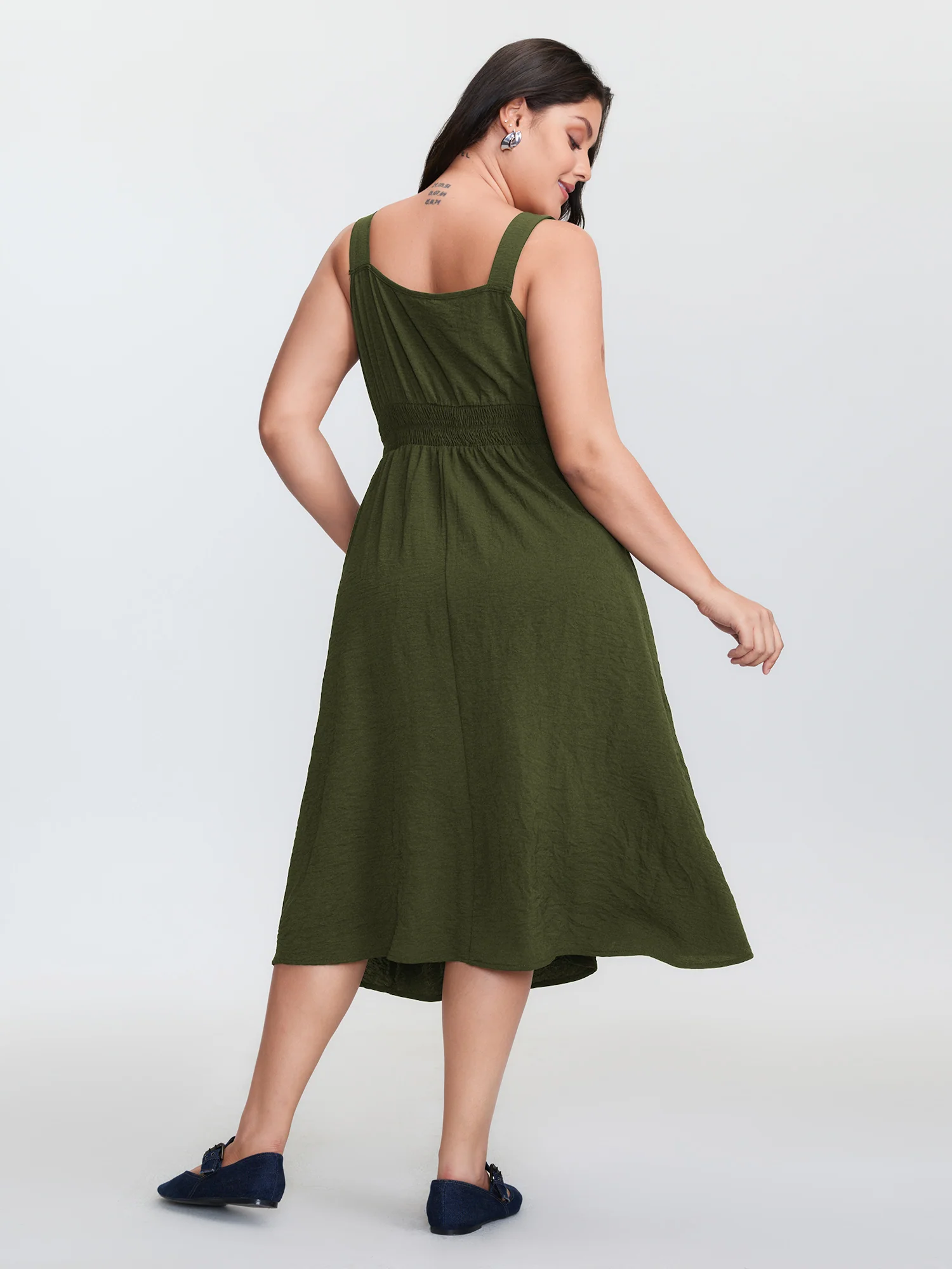 Wide Straps Belted Buckle Detail Midi Dress - Image 15