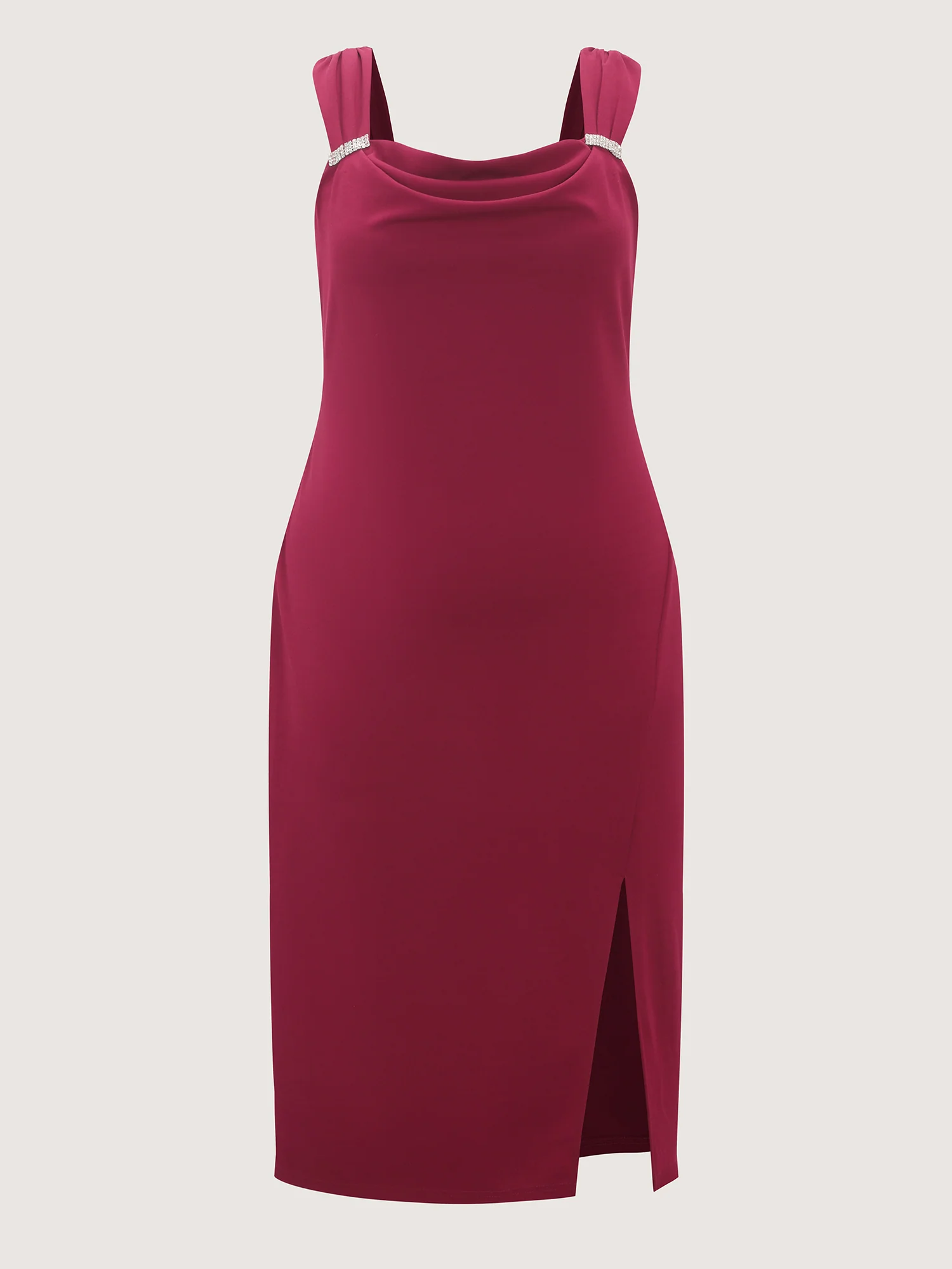Wide-Straps Metallic Detail Bodycon Fit Midi Dress - Image 7