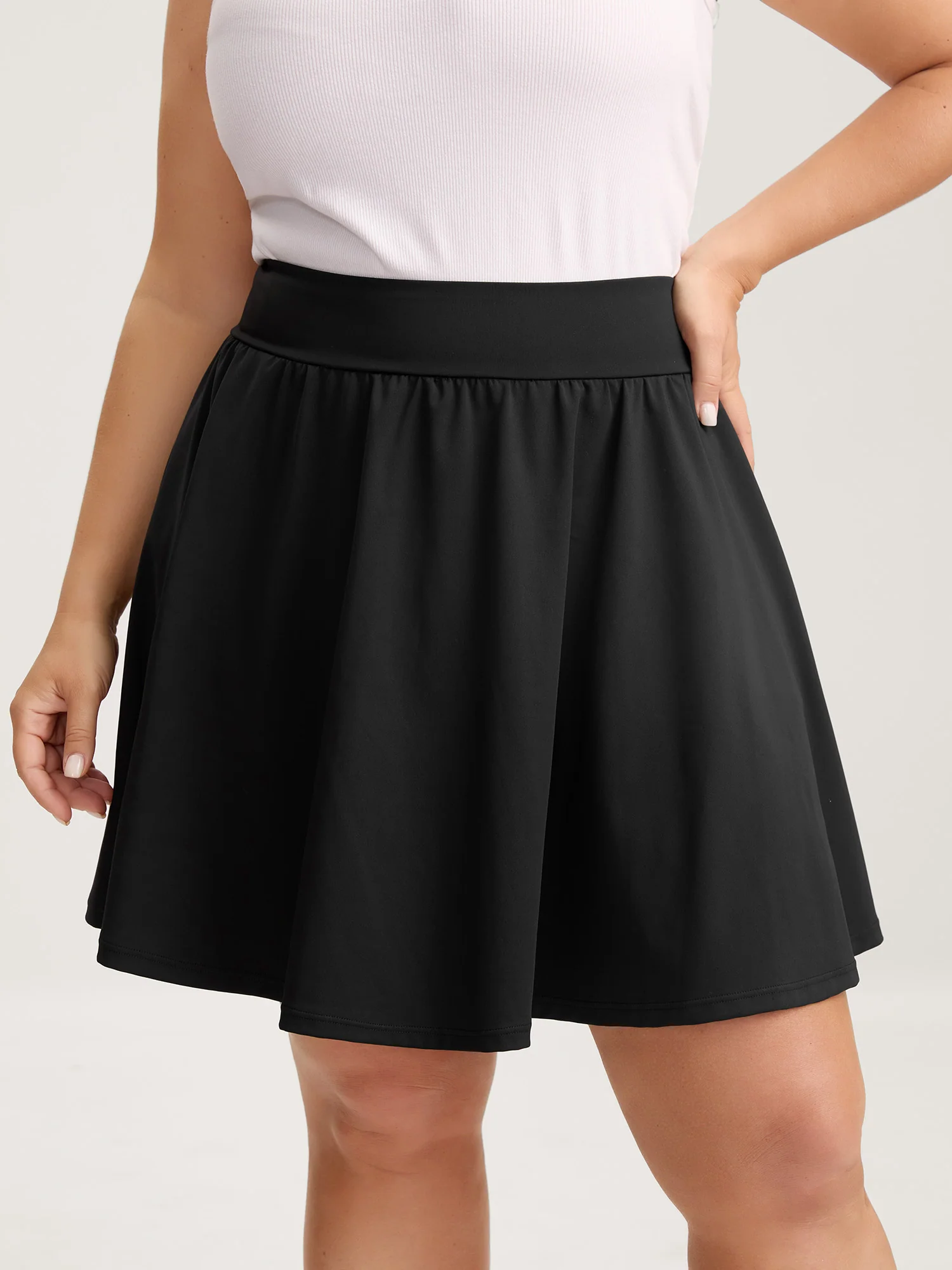 Wide Stretchy Waist Flared Midi Skirt - Image 3