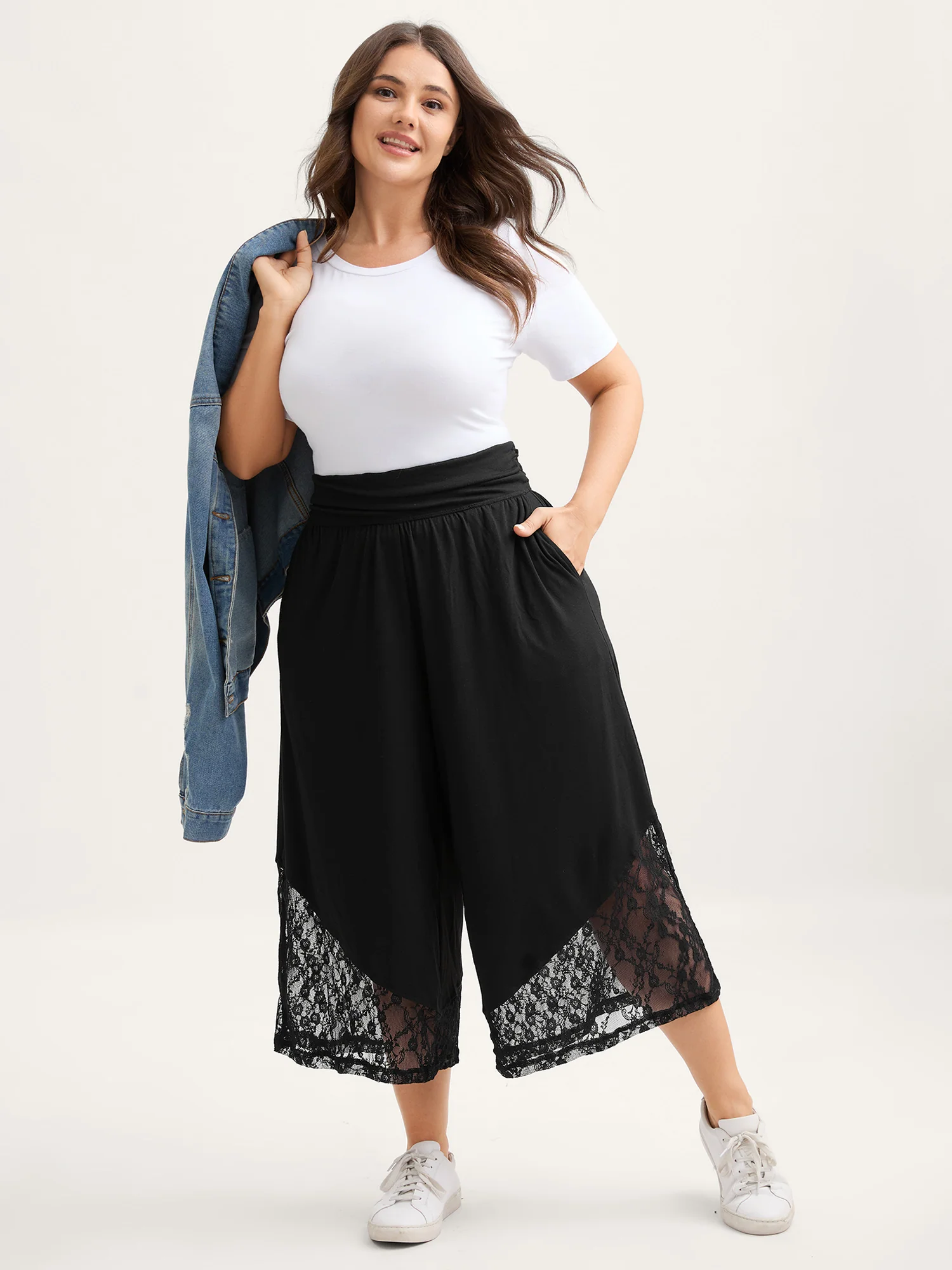 Wide Waist Sheer Lace Wide-Leg Pants - Image 2