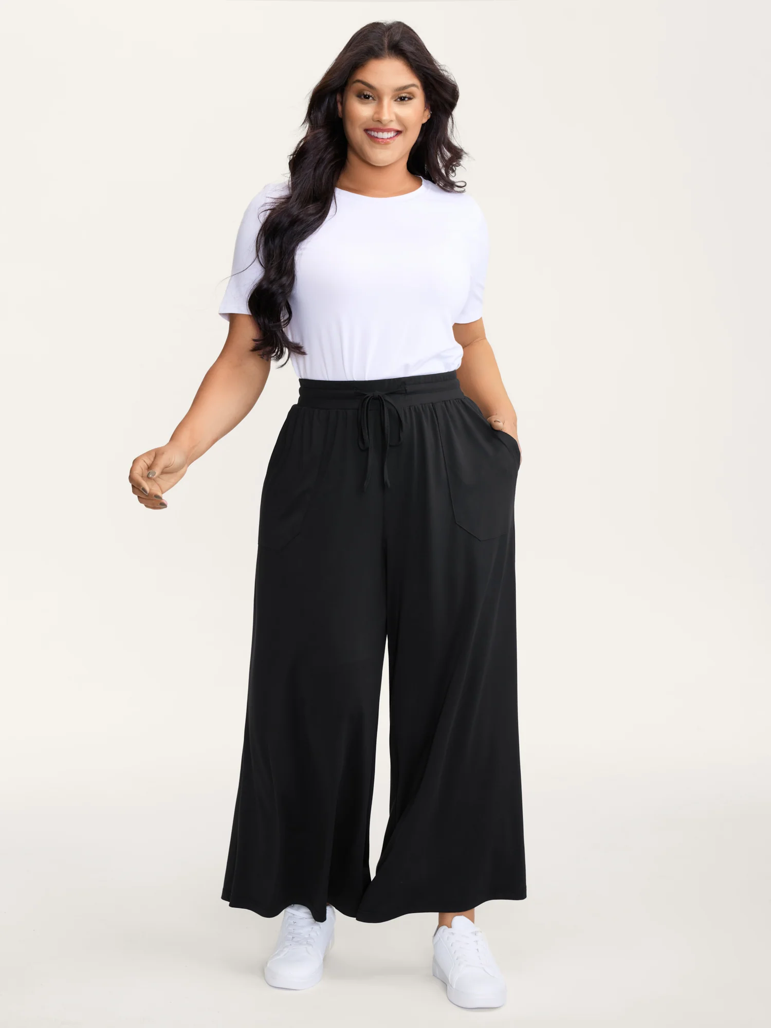 Wide Waistband Drawstring Flared Pants - Image 2