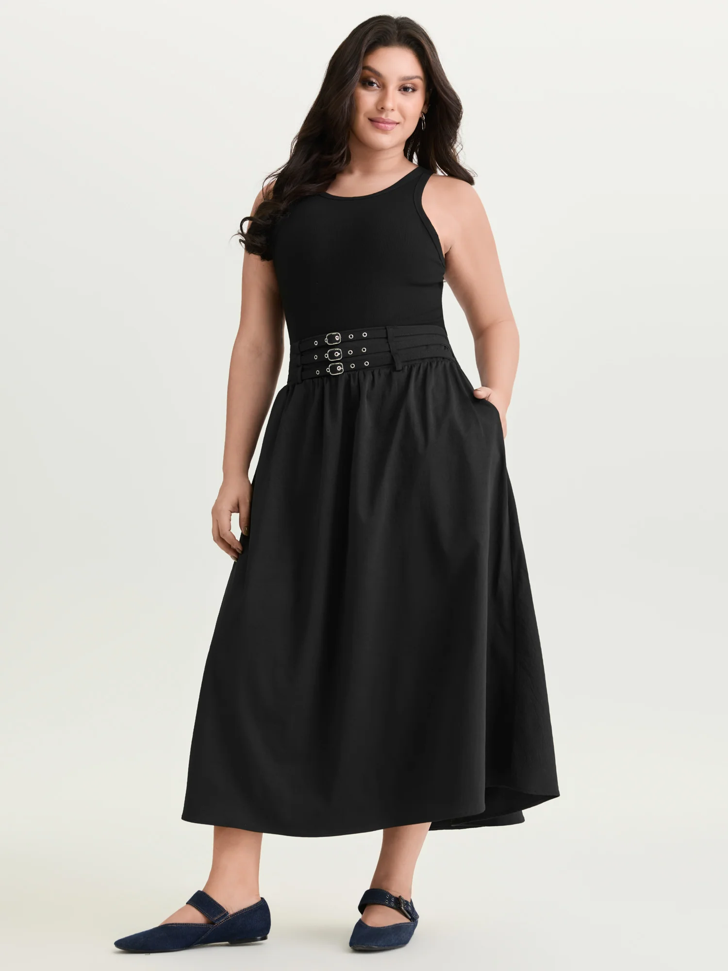 Wide Waistband Shirred Maxi Skirt - Image 2
