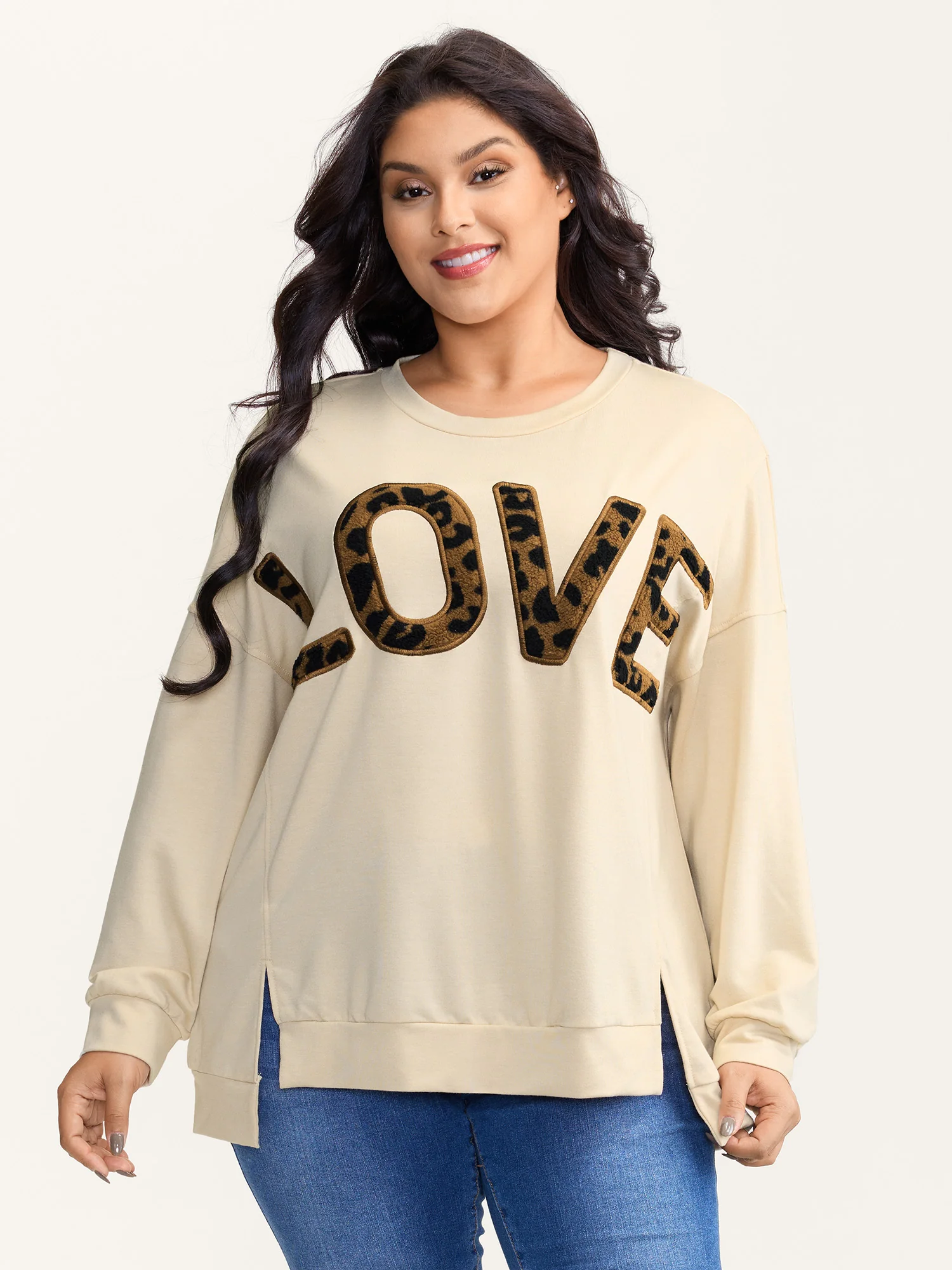 Wild Love Print Slit Hem Sweatshirt - Image 2