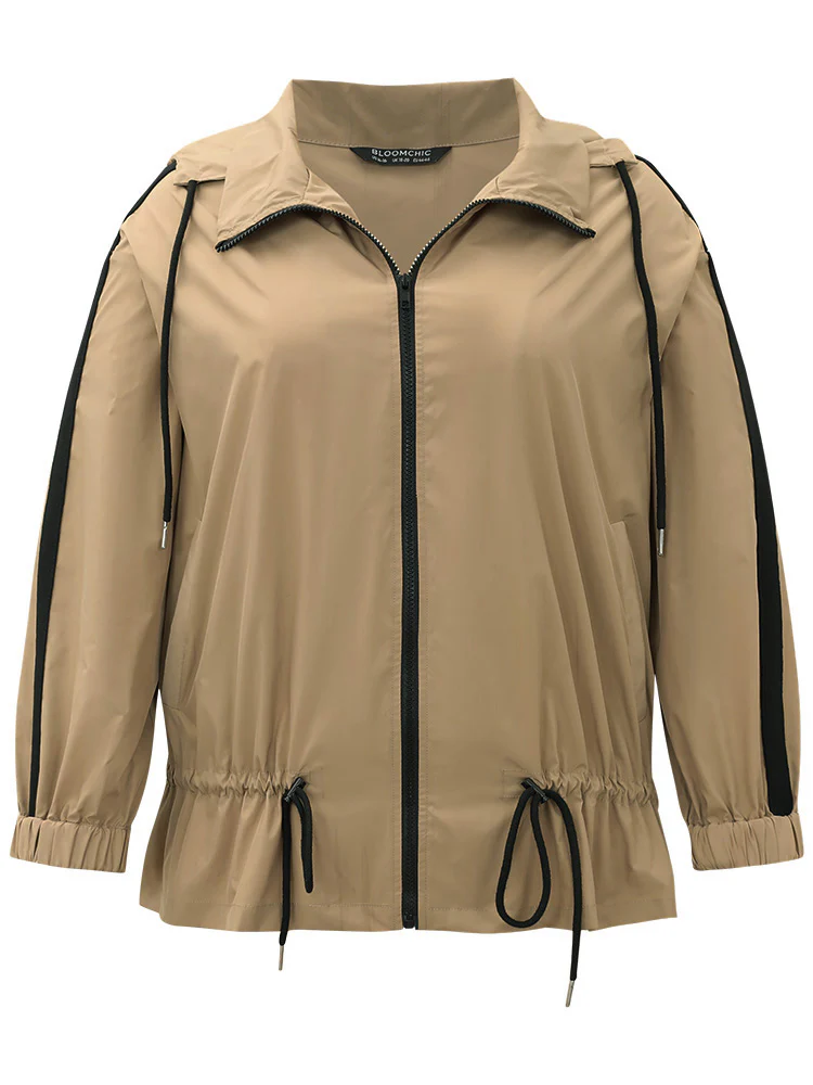 Wind-Resistant Contrast Trim Drawstring Jacket - Image 10