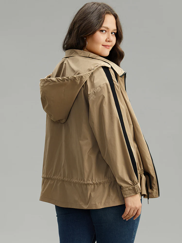 Wind-Resistant Contrast Trim Drawstring Jacket - Image 2