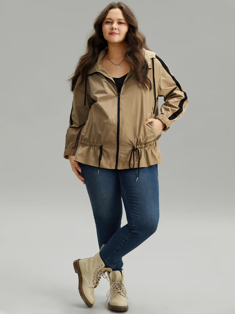 Wind-Resistant Contrast Trim Drawstring Jacket - Image 4