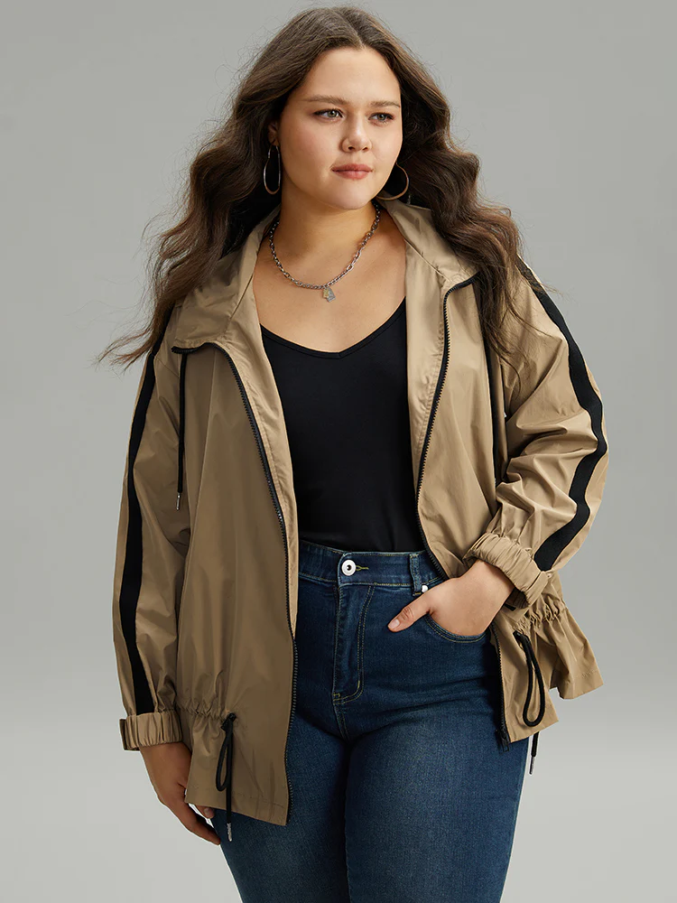 Wind-Resistant Contrast Trim Drawstring Jacket - Image 5