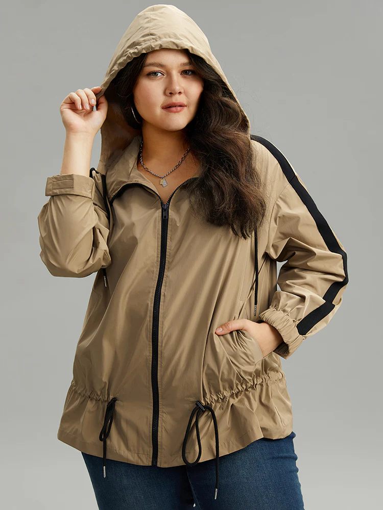 Wind-Resistant Contrast Trim Drawstring Jacket - Image 6