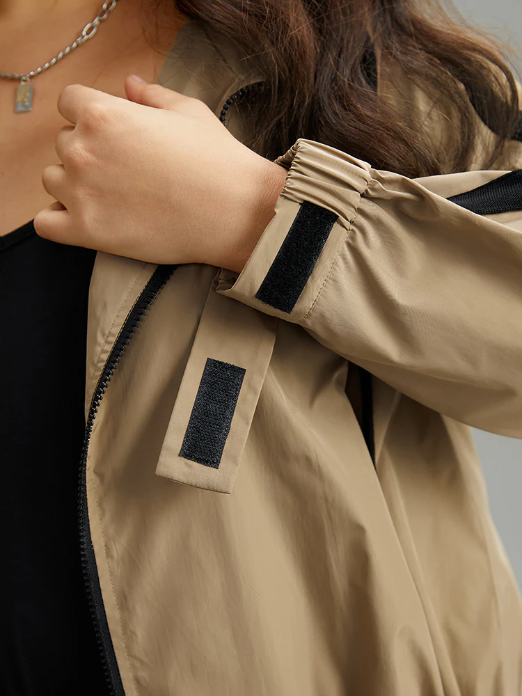 Wind-Resistant Contrast Trim Drawstring Jacket - Image 7