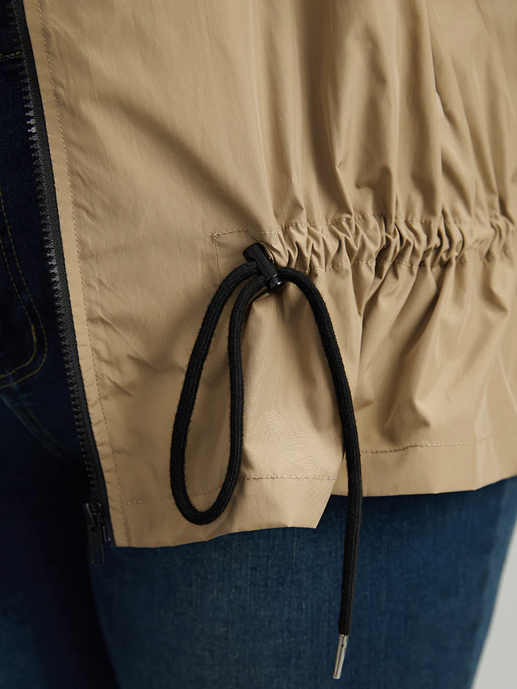 Wind-Resistant Contrast Trim Drawstring Jacket - Image 9
