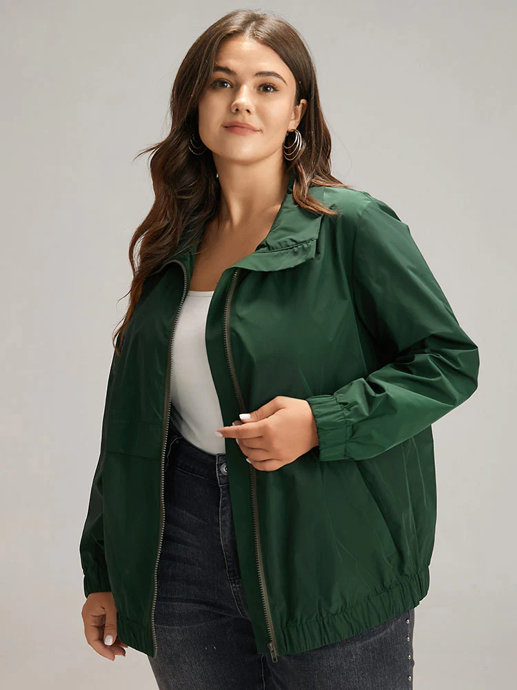 Wind-Resistant Plain Zipper Fly Pocket Jacket - Image 3