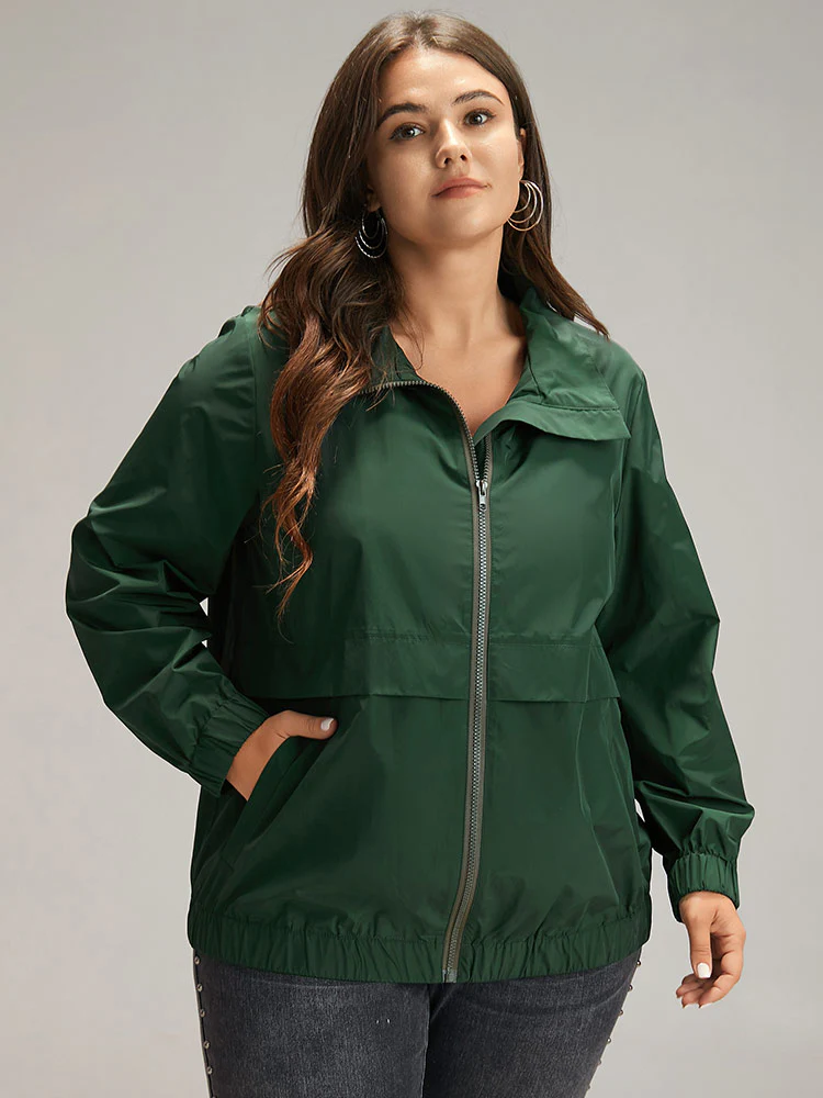 Wind-Resistant Plain Zipper Fly Pocket Jacket - Image 4
