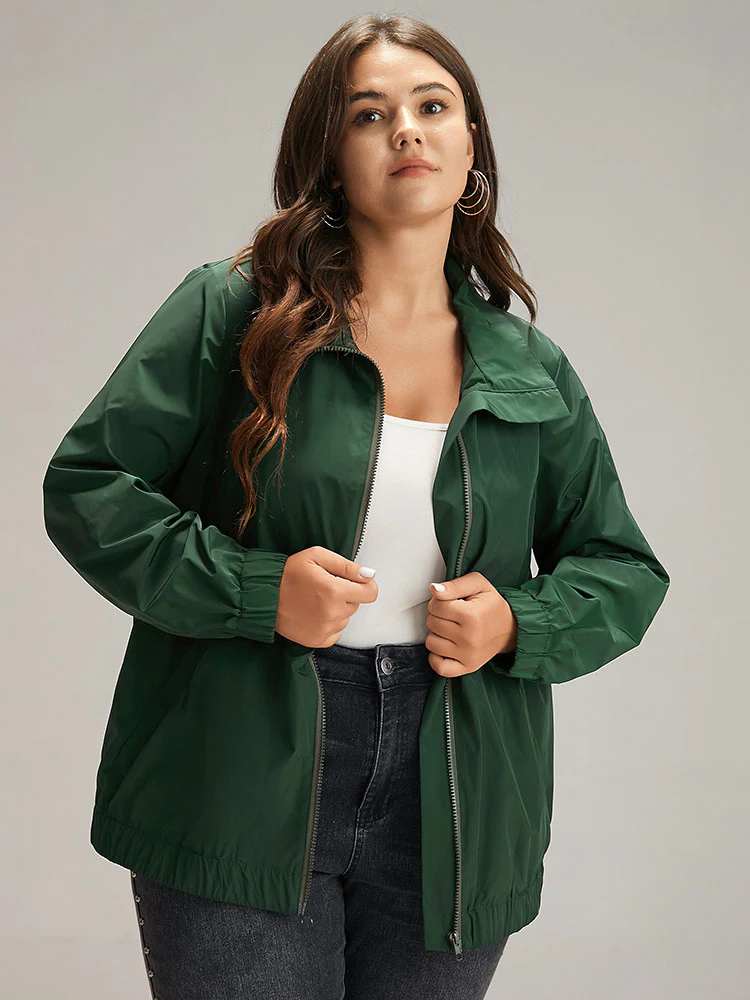 Wind-Resistant Plain Zipper Fly Pocket Jacket - Image 5