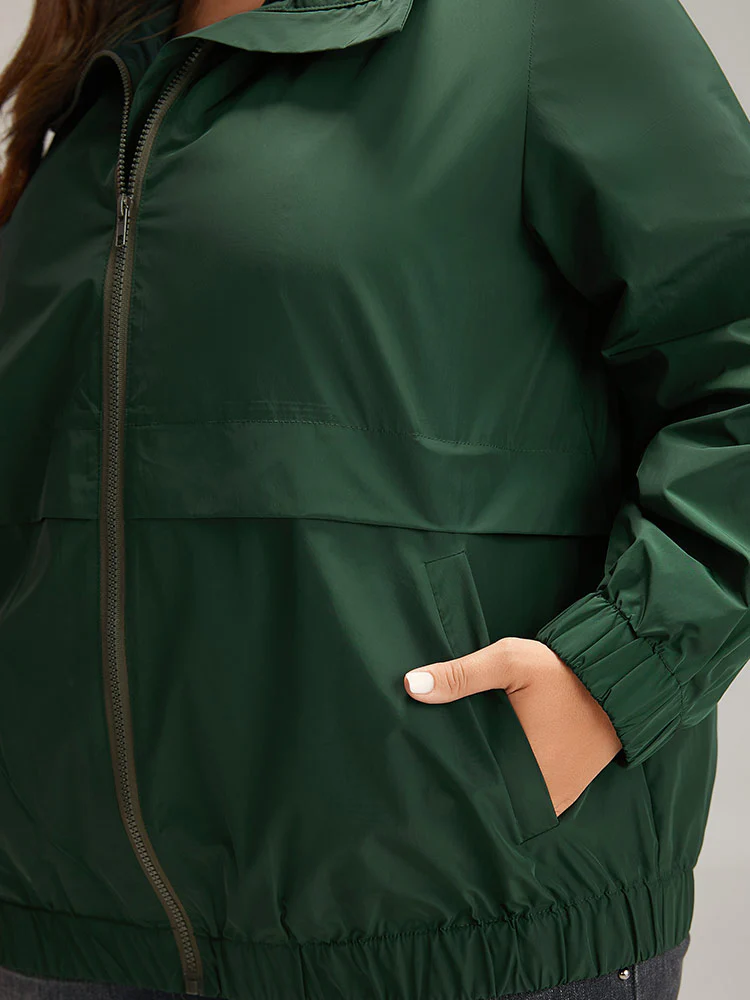 Wind-Resistant Plain Zipper Fly Pocket Jacket - Image 8
