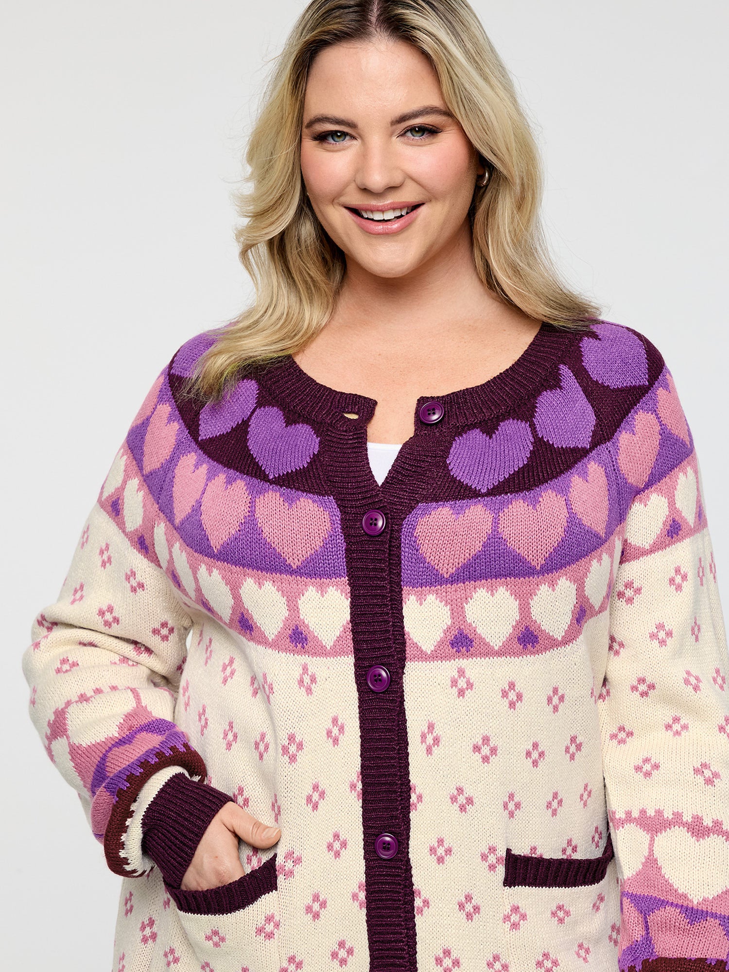 Winter Hearts Jacquard Button Knit Cardigan - Image 2