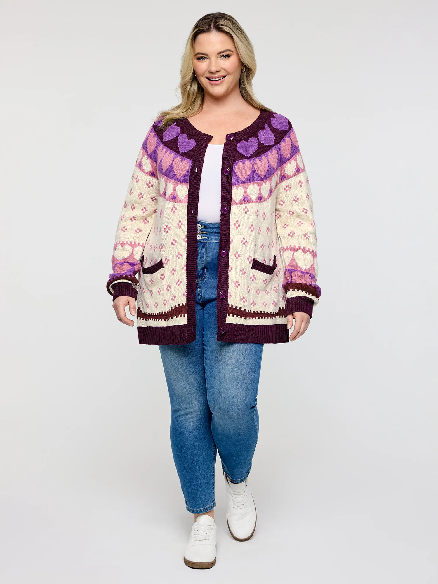 Winter Hearts Jacquard Button Knit Cardigan - Image 3