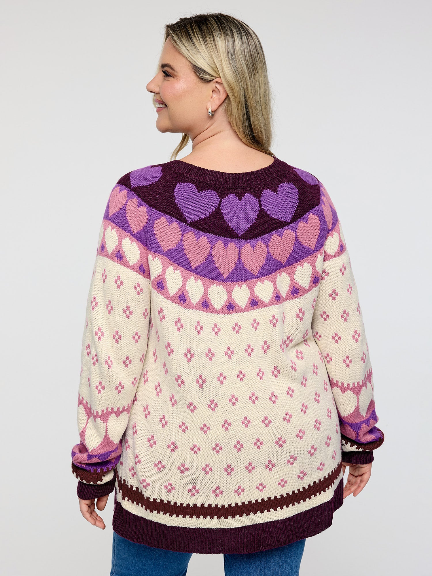 Winter Hearts Jacquard Button Knit Cardigan - Image 4