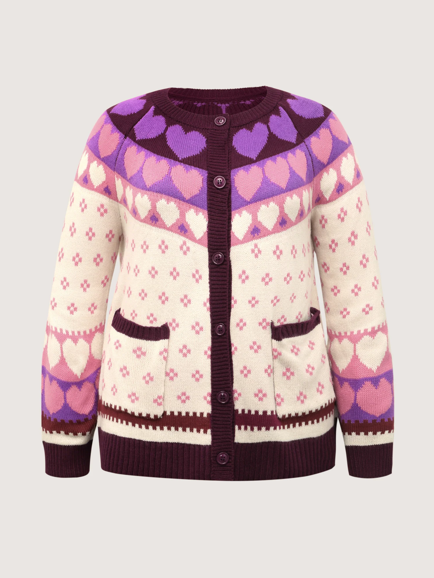 Winter Hearts Jacquard Button Knit Cardigan - Image 7