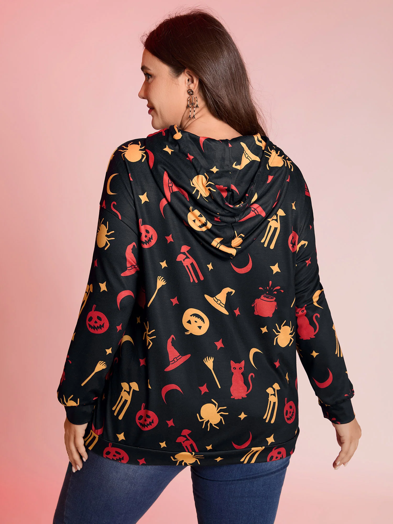Witchy Pumpkin Print Neck Tie Hoodie - Image 4