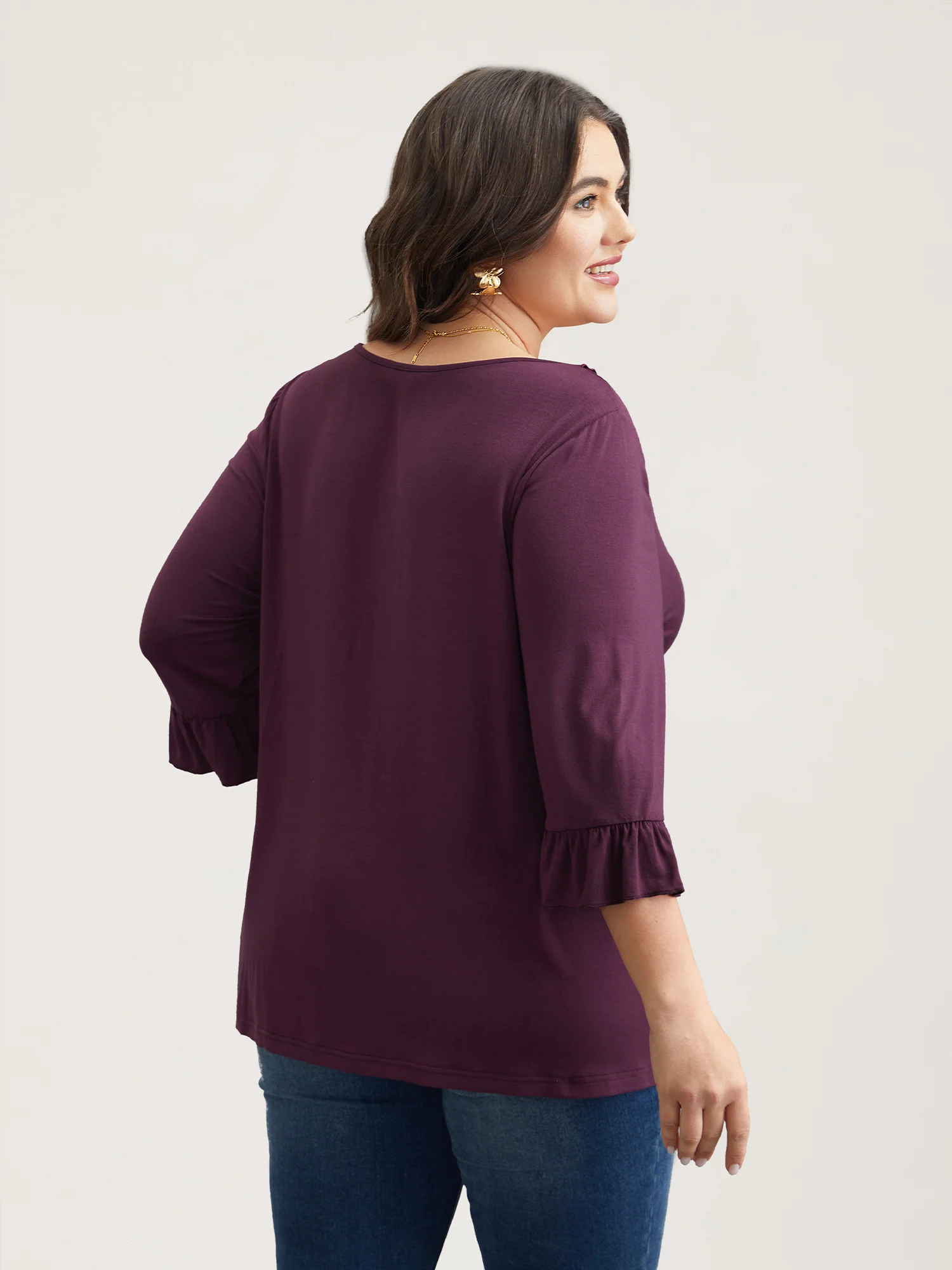 Wood-Ear Collar Ruffled Sleeve Top - Image 5
