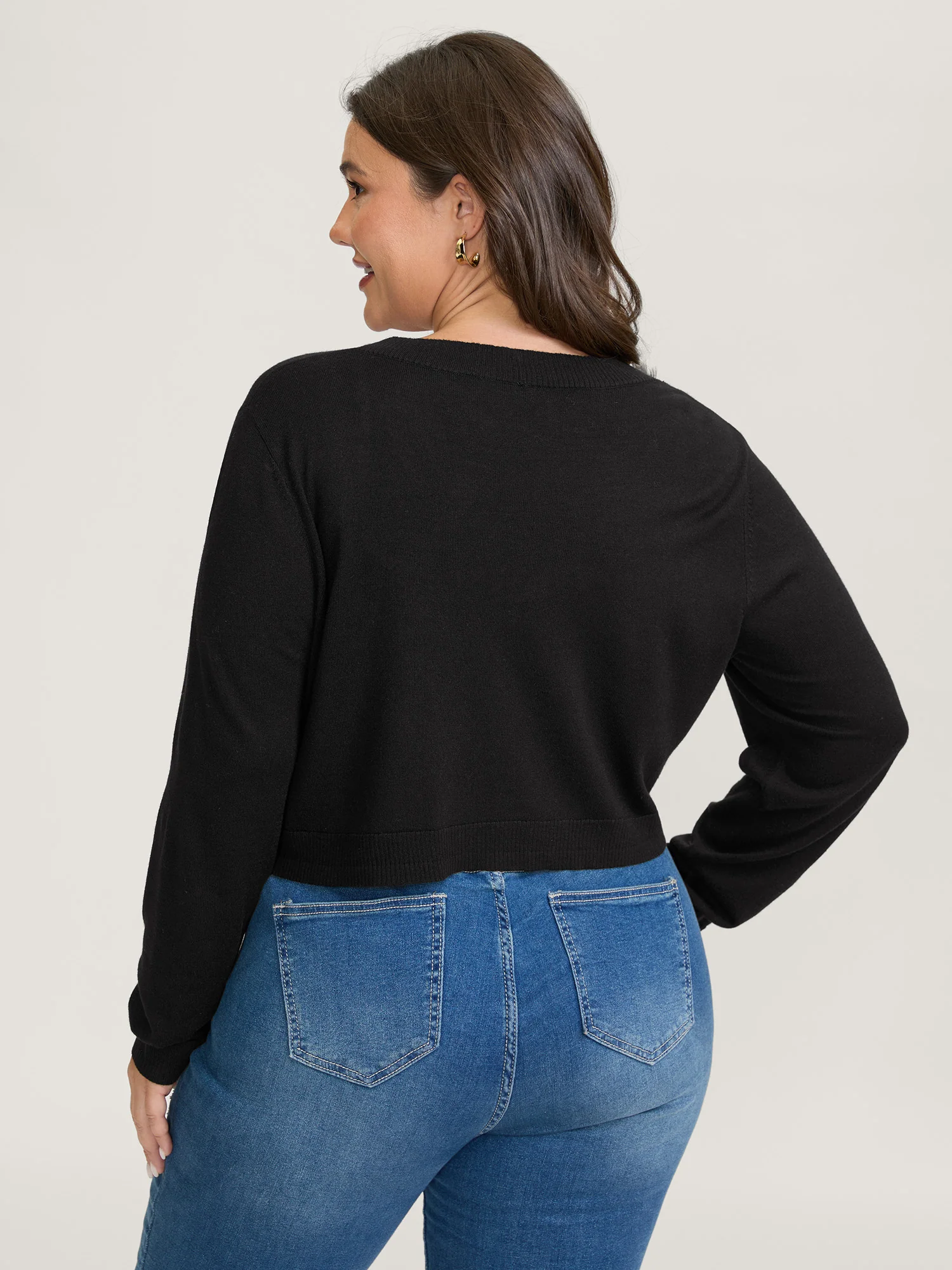 Woolen Blend Cropped Knit Cardigan - Image 4
