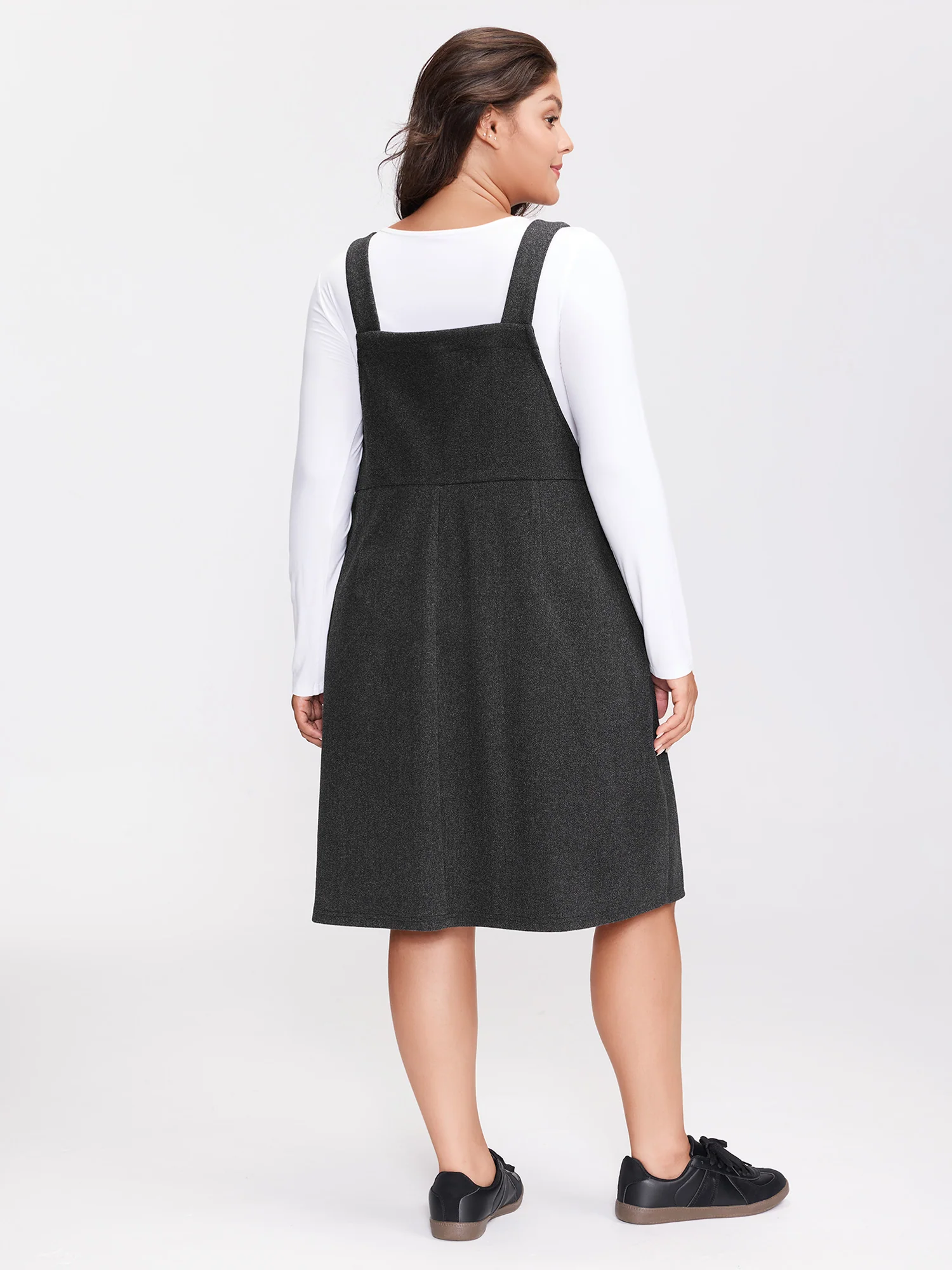 Woolen Pockets Adjustable Buttons Midi Dress - Image 4