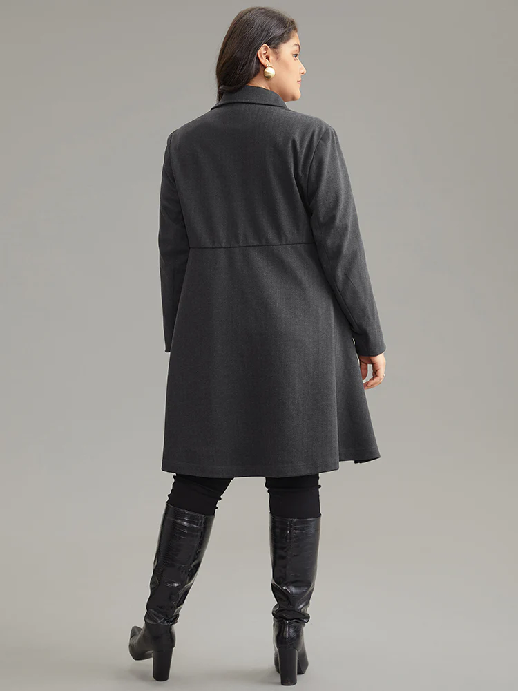 Woolen Solid Button Up Ruffle Trim Coat - Image 2