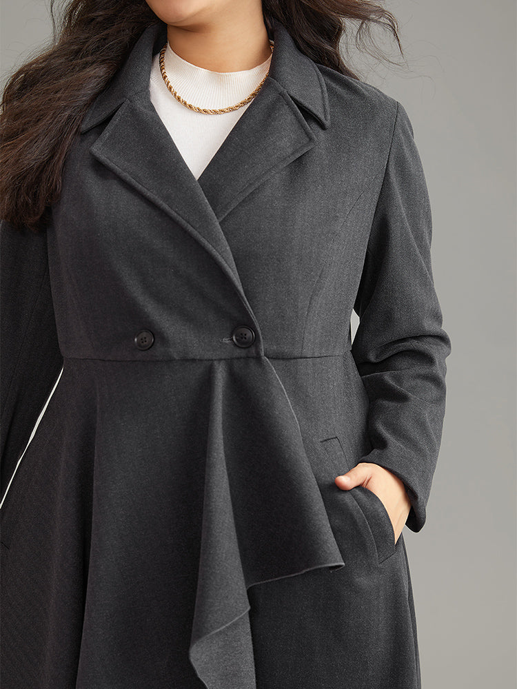 Woolen Solid Button Up Ruffle Trim Coat - Image 5