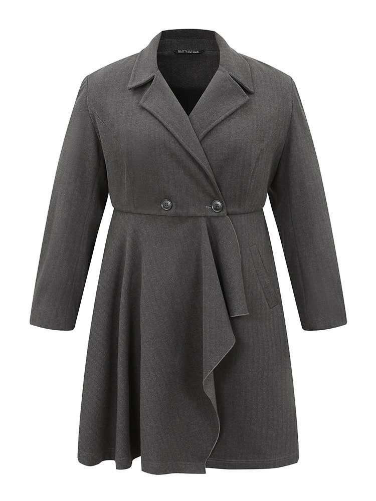 Woolen Solid Button Up Ruffle Trim Coat - Image 6