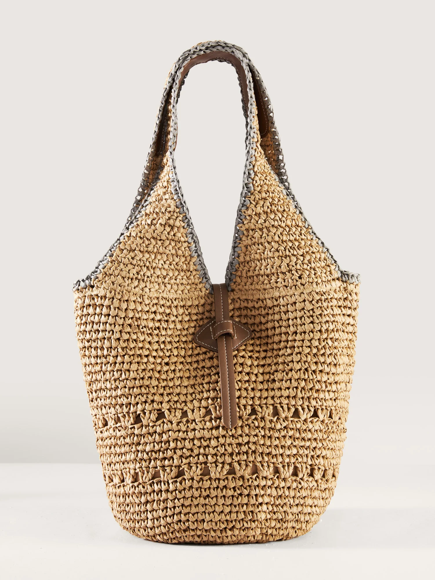 Woven Color Contrast Tote Bag - Image 2