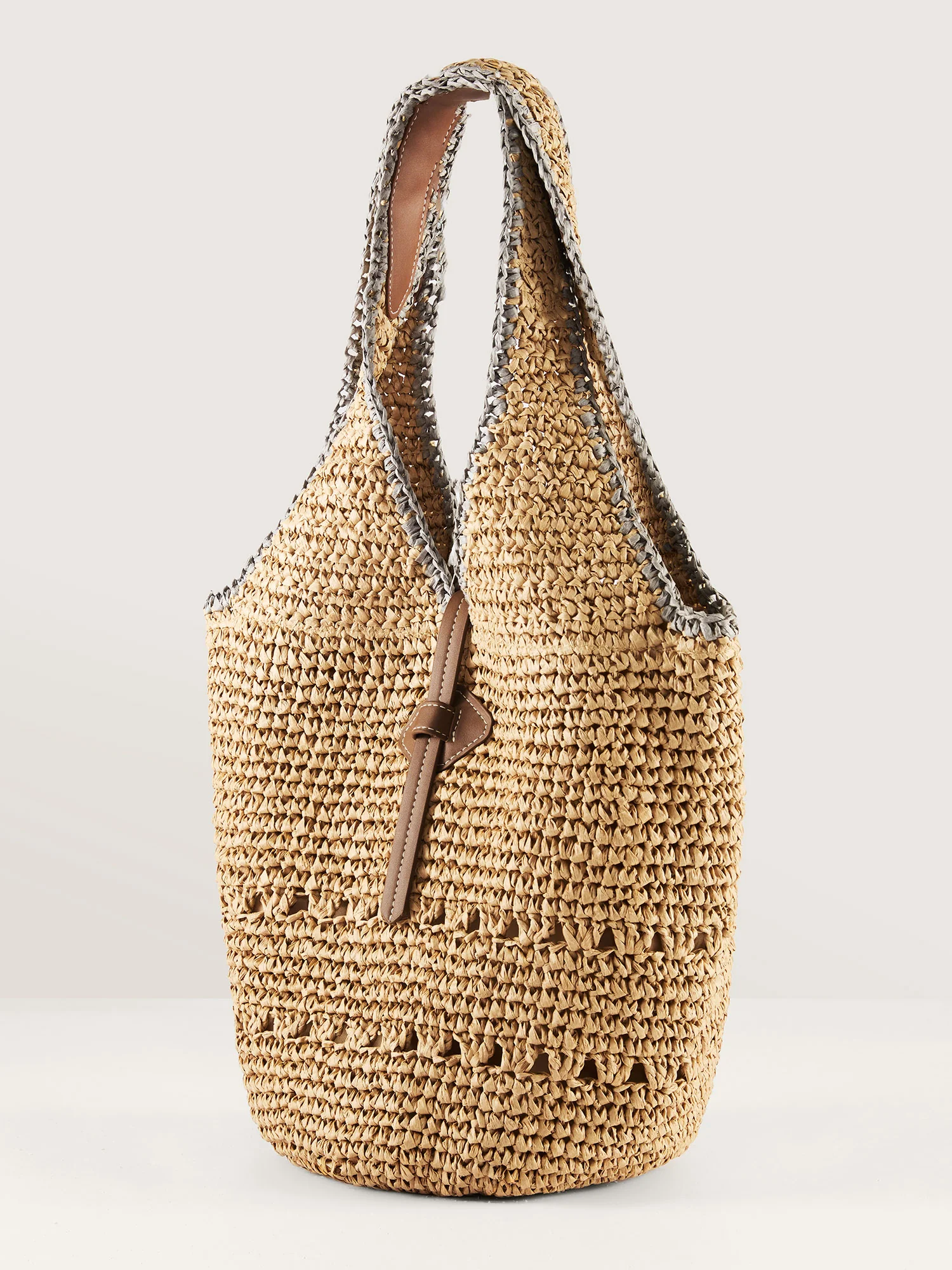 Woven Color Contrast Tote Bag - Image 5