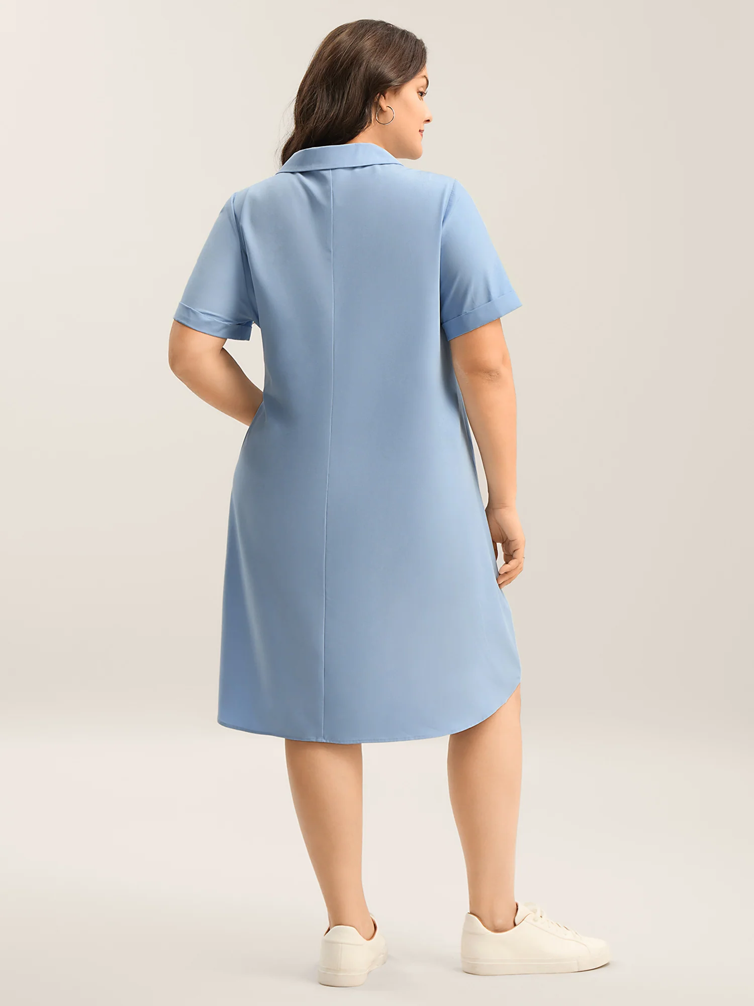 Woven Knotted Solid Shirt Dress - Image 4