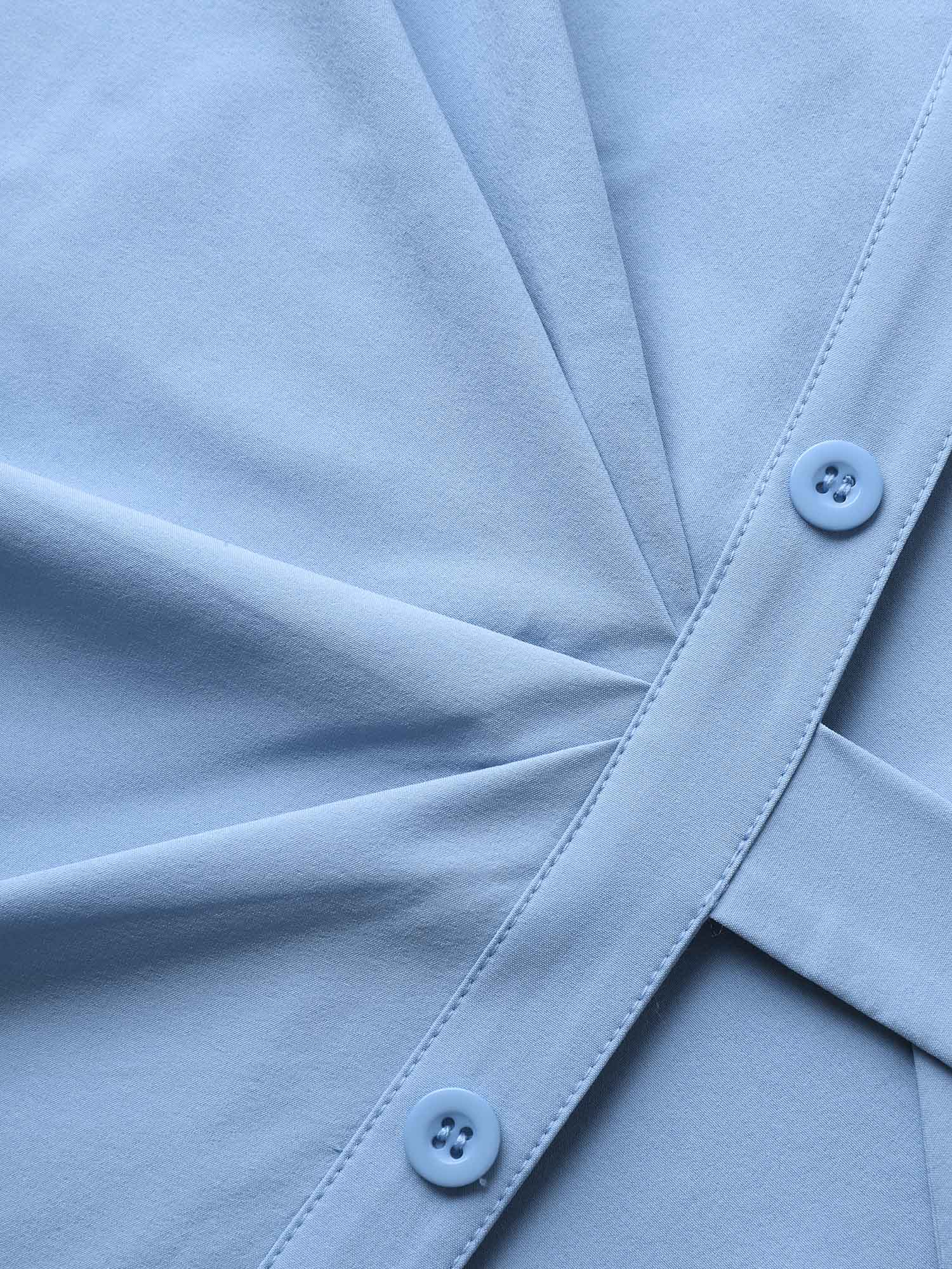 Woven Knotted Solid Shirt Dress - Image 6