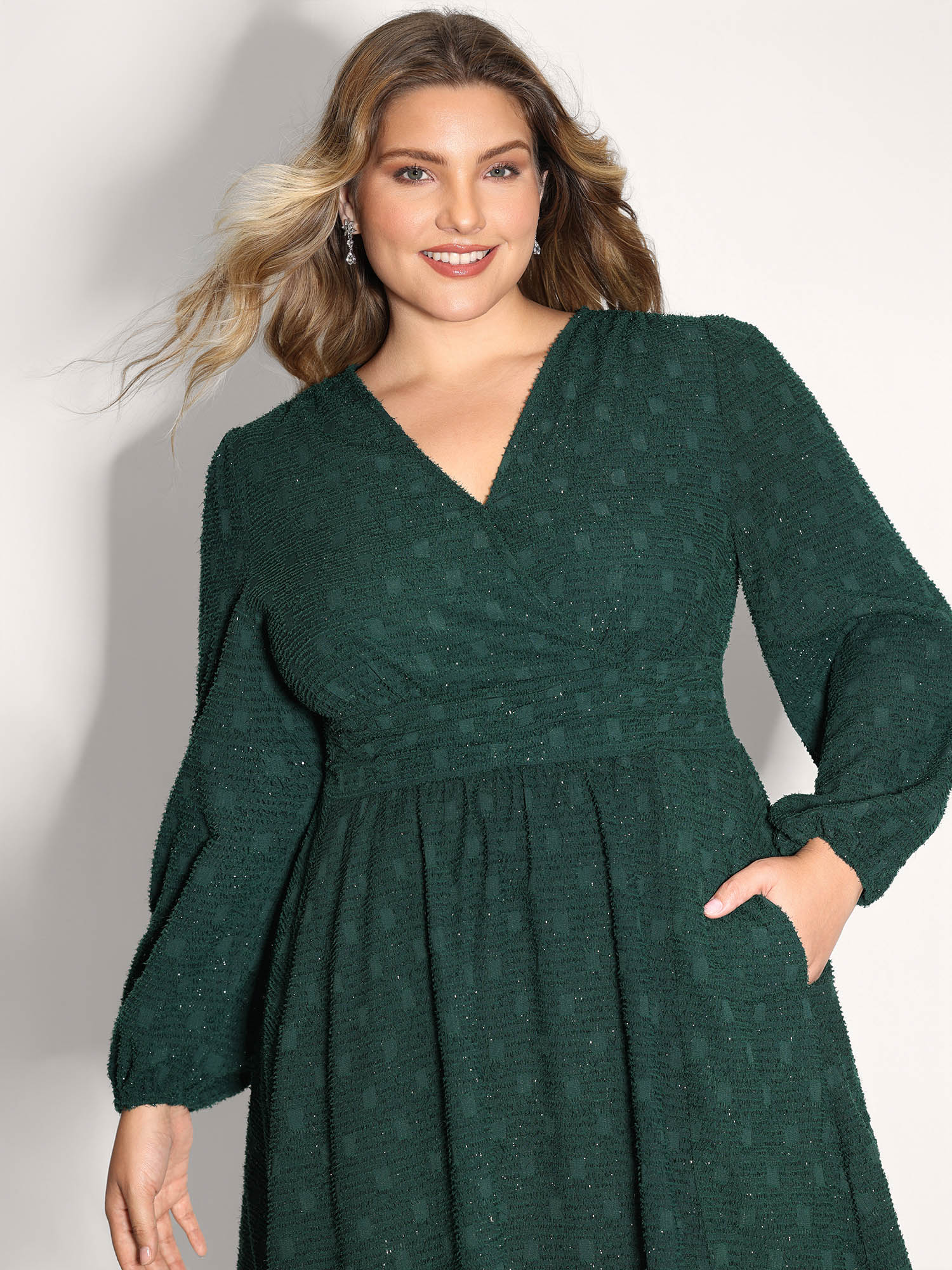 Woven Pleated Waist-Defining Wrap Midi Dress - Image 2