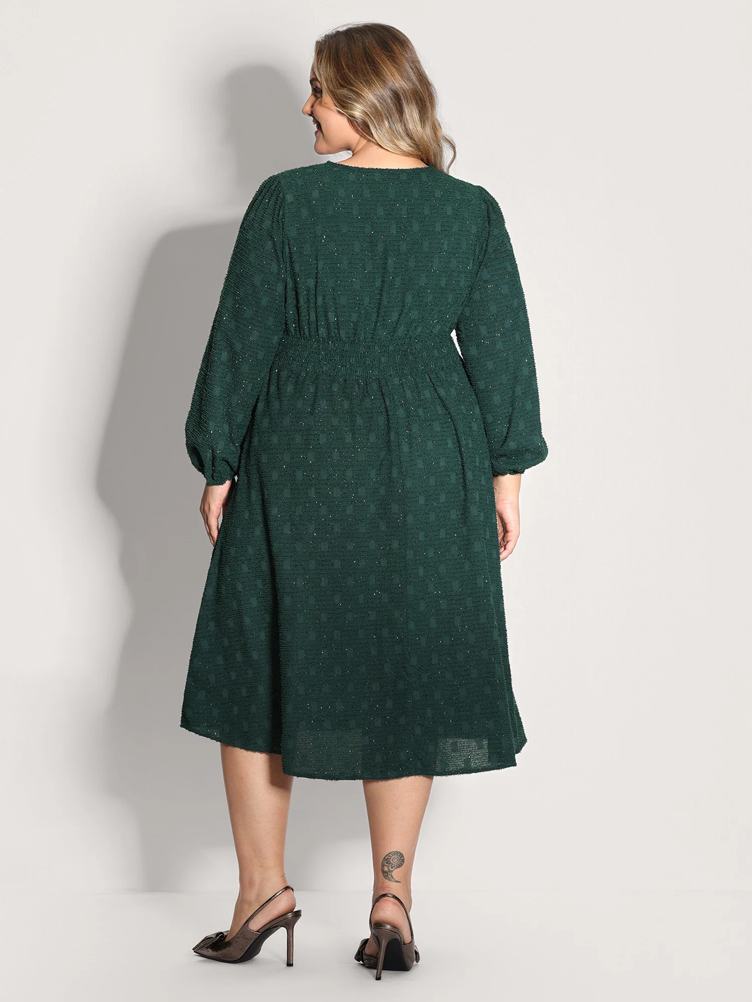 Woven Pleated Waist-Defining Wrap Midi Dress - Image 5