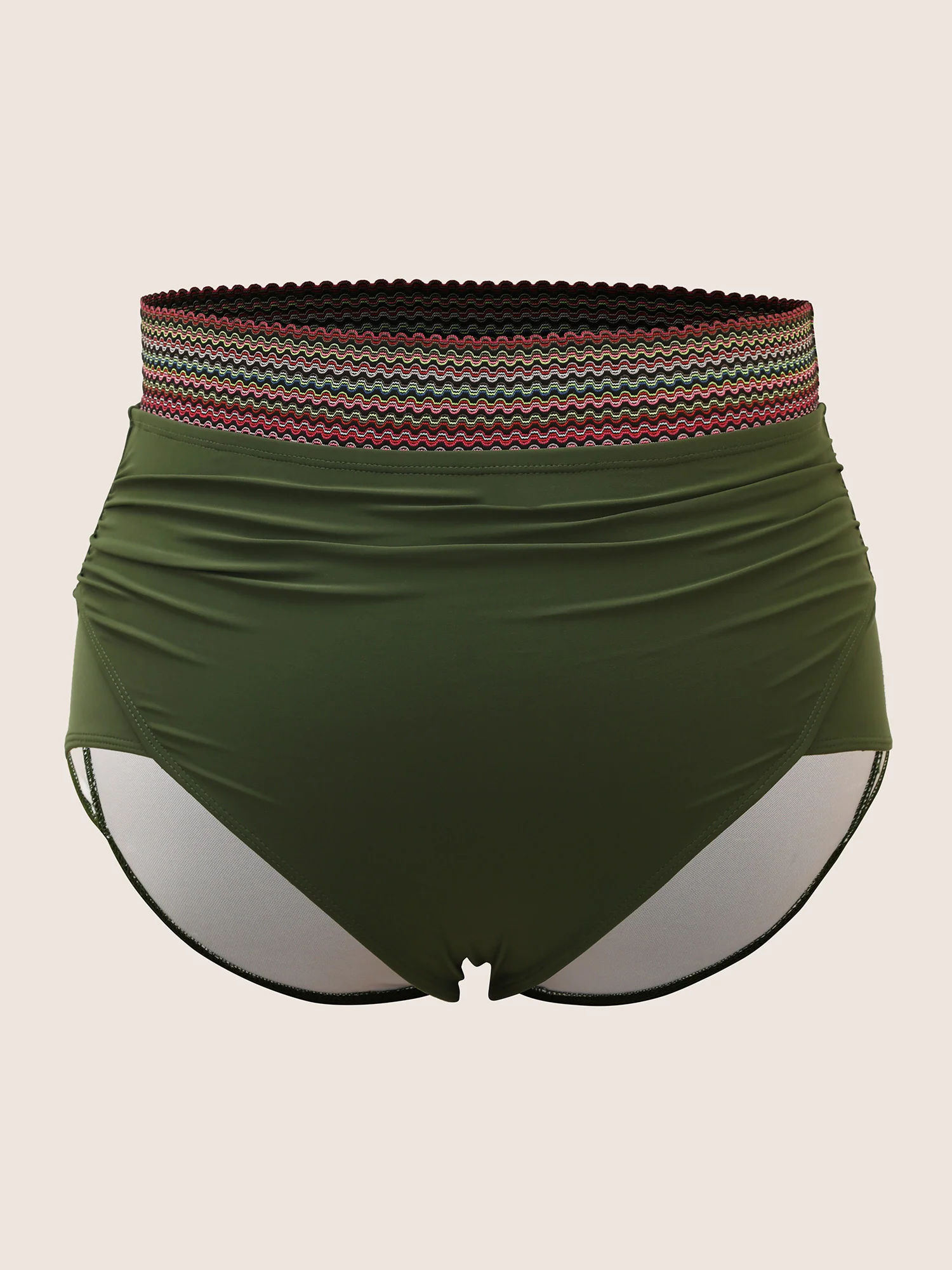 Woven Ribbon Ruched High Waisted Bikini Bottom - Image 10