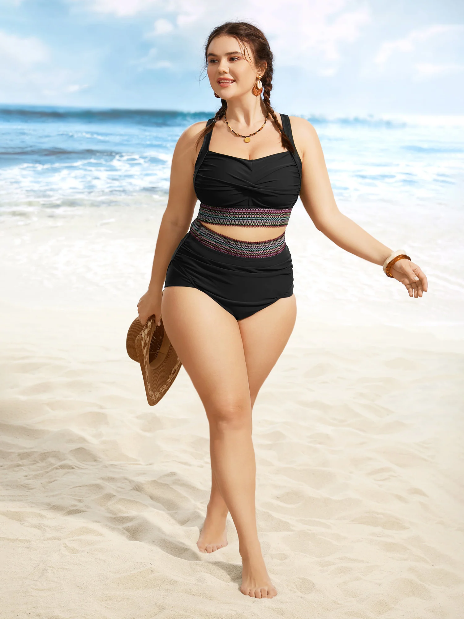 Woven Ribbon Ruched High Waisted Bikini Bottom - Image 13