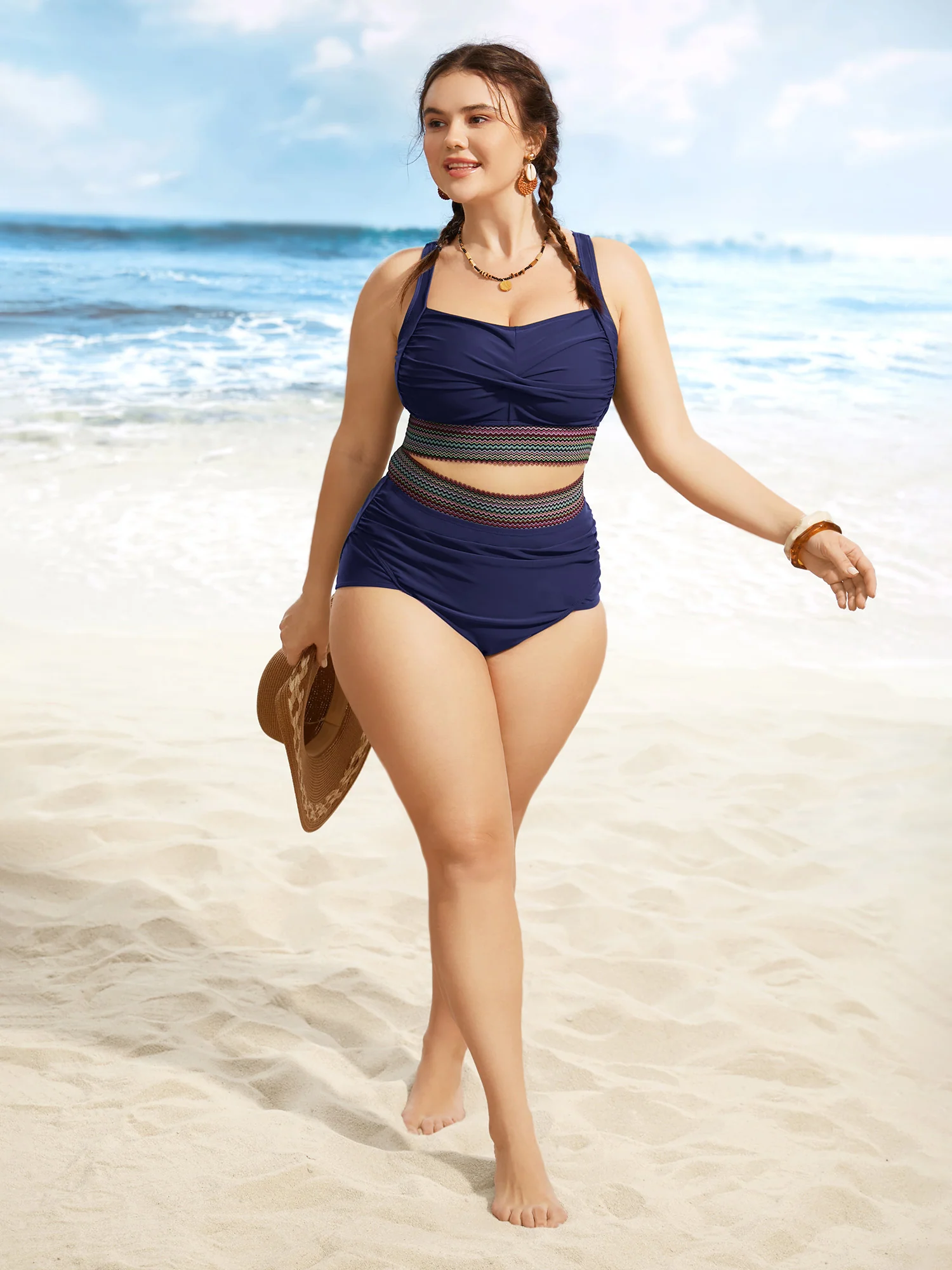Woven Ribbon Ruched High Waisted Bikini Bottom - Image 17