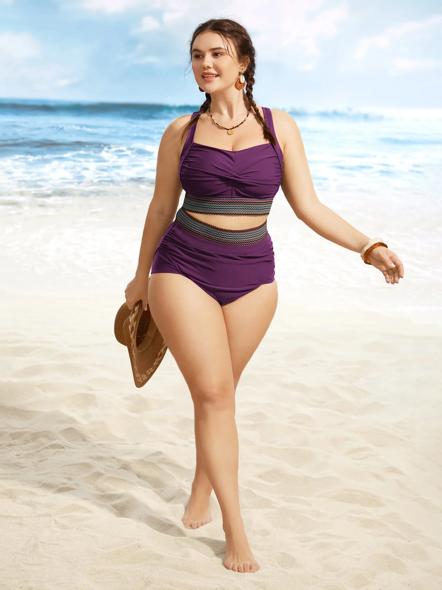 Woven Ribbon Ruched High Waisted Bikini Bottom - Image 3